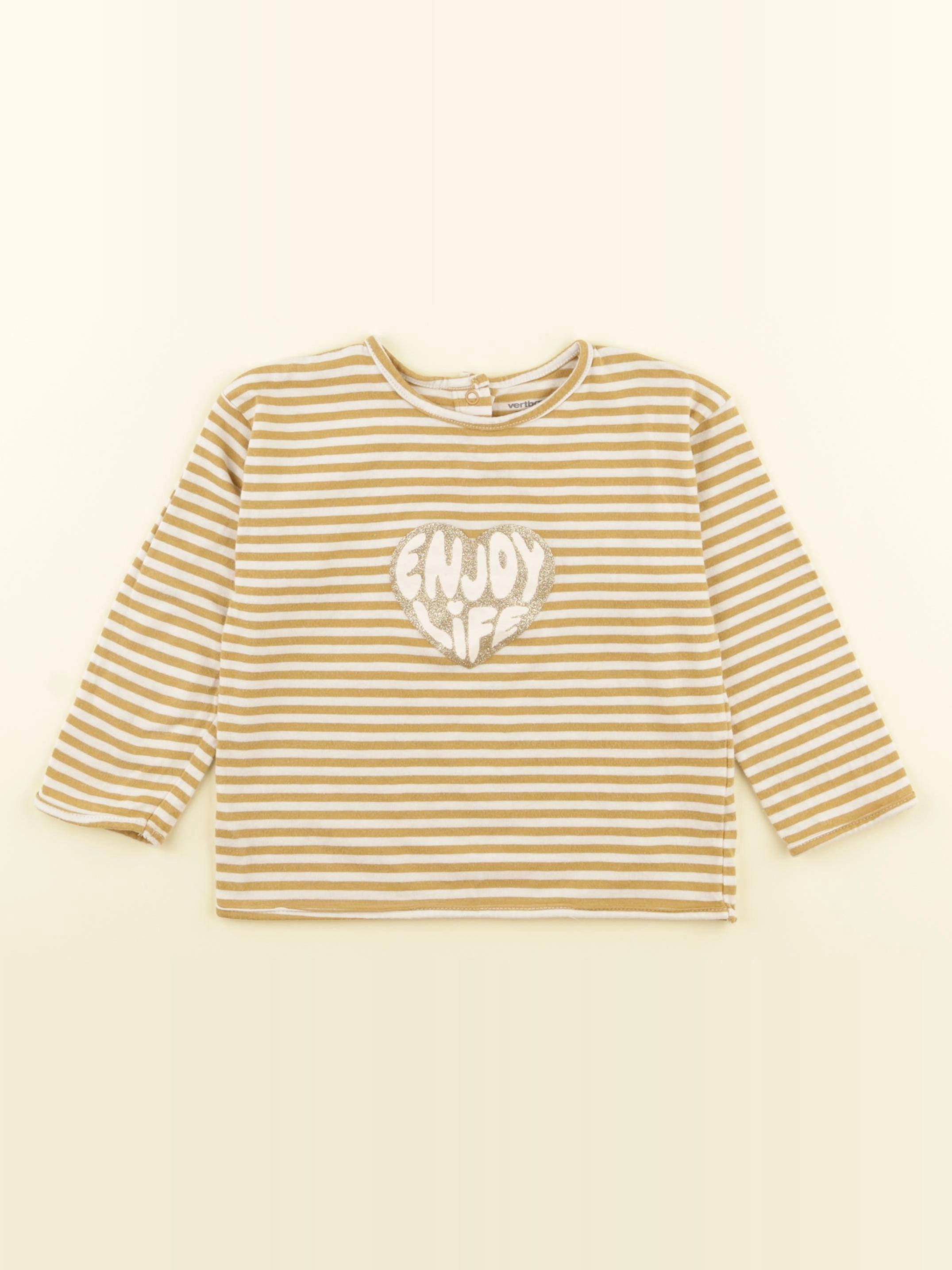 Vertbaudet - tee-shirt marron, blanc - 2 ans