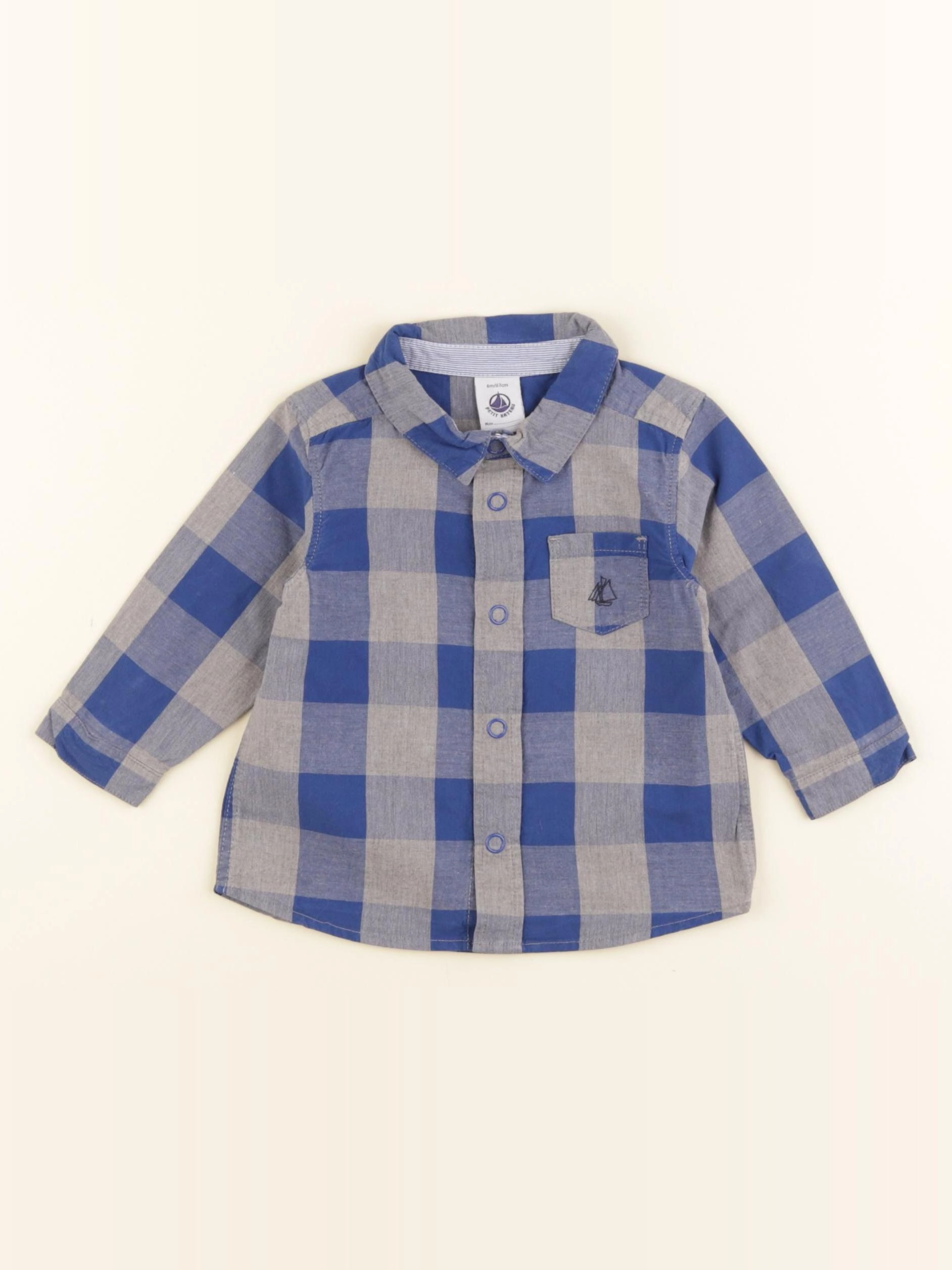 Petit Bateau - chemise bleu, gris - 6 mois