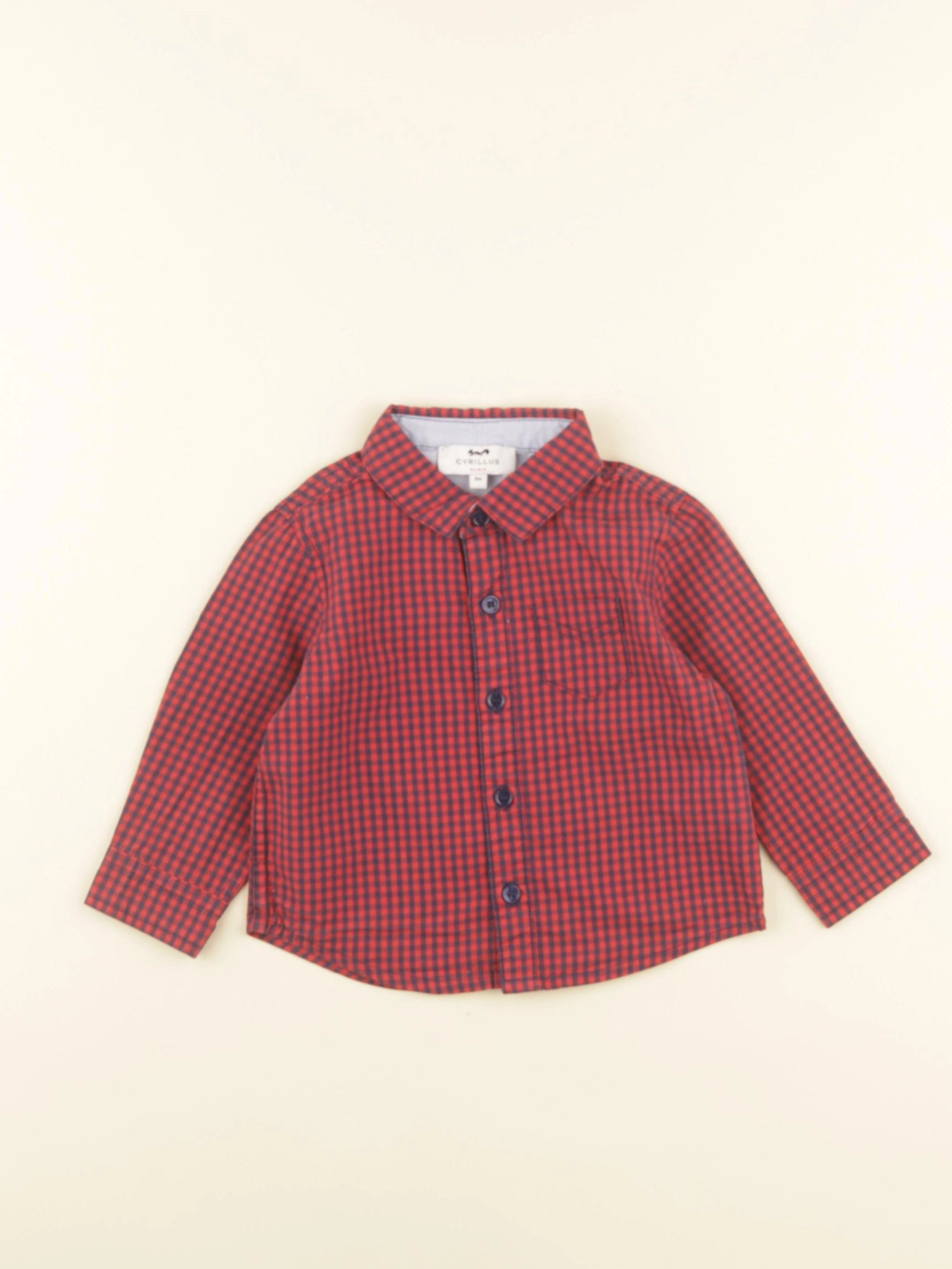 Cyrillus - chemise bleu, rouge - 9 mois