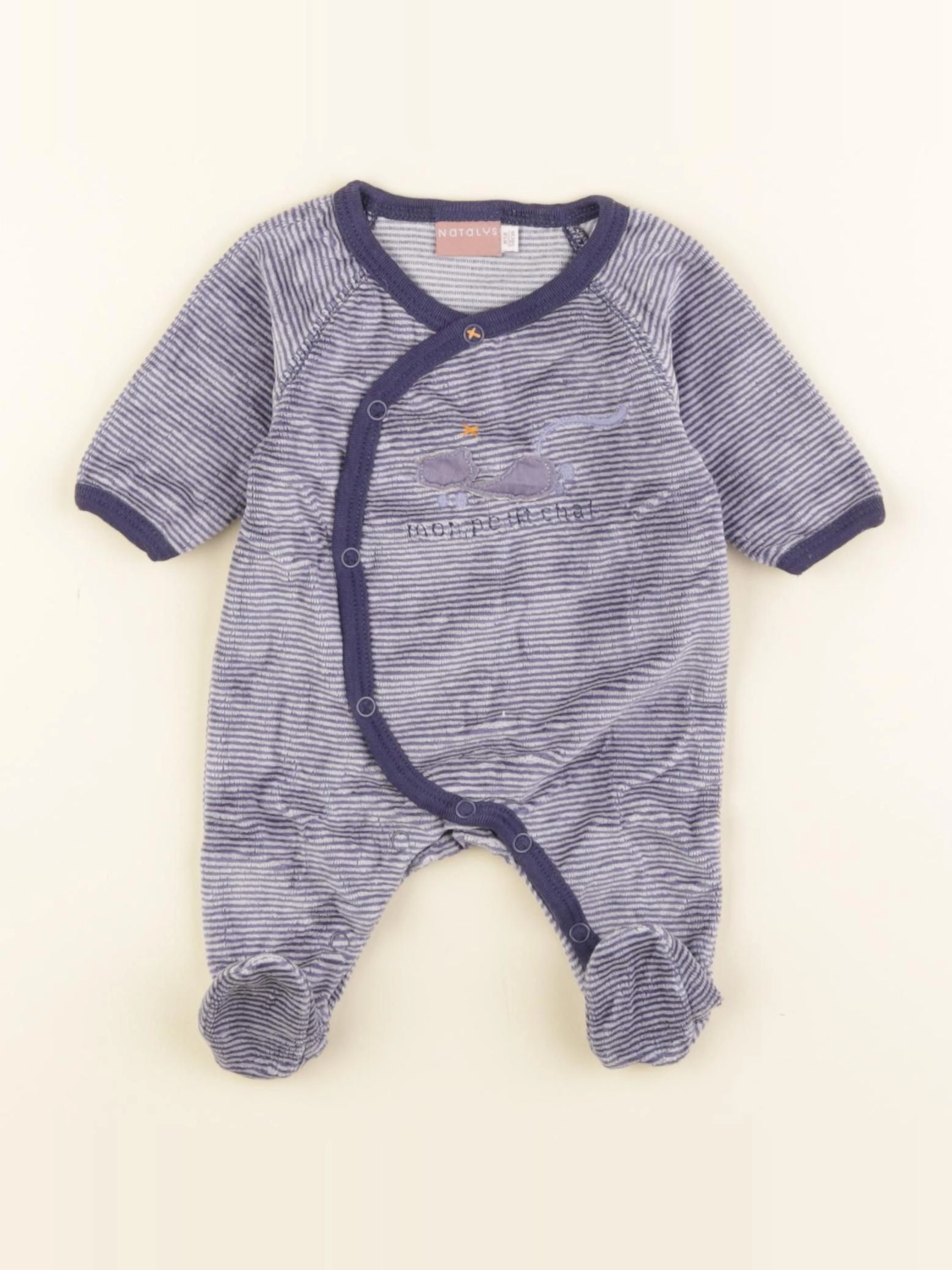 Natalys - pyjama velours bleu - 0 mois