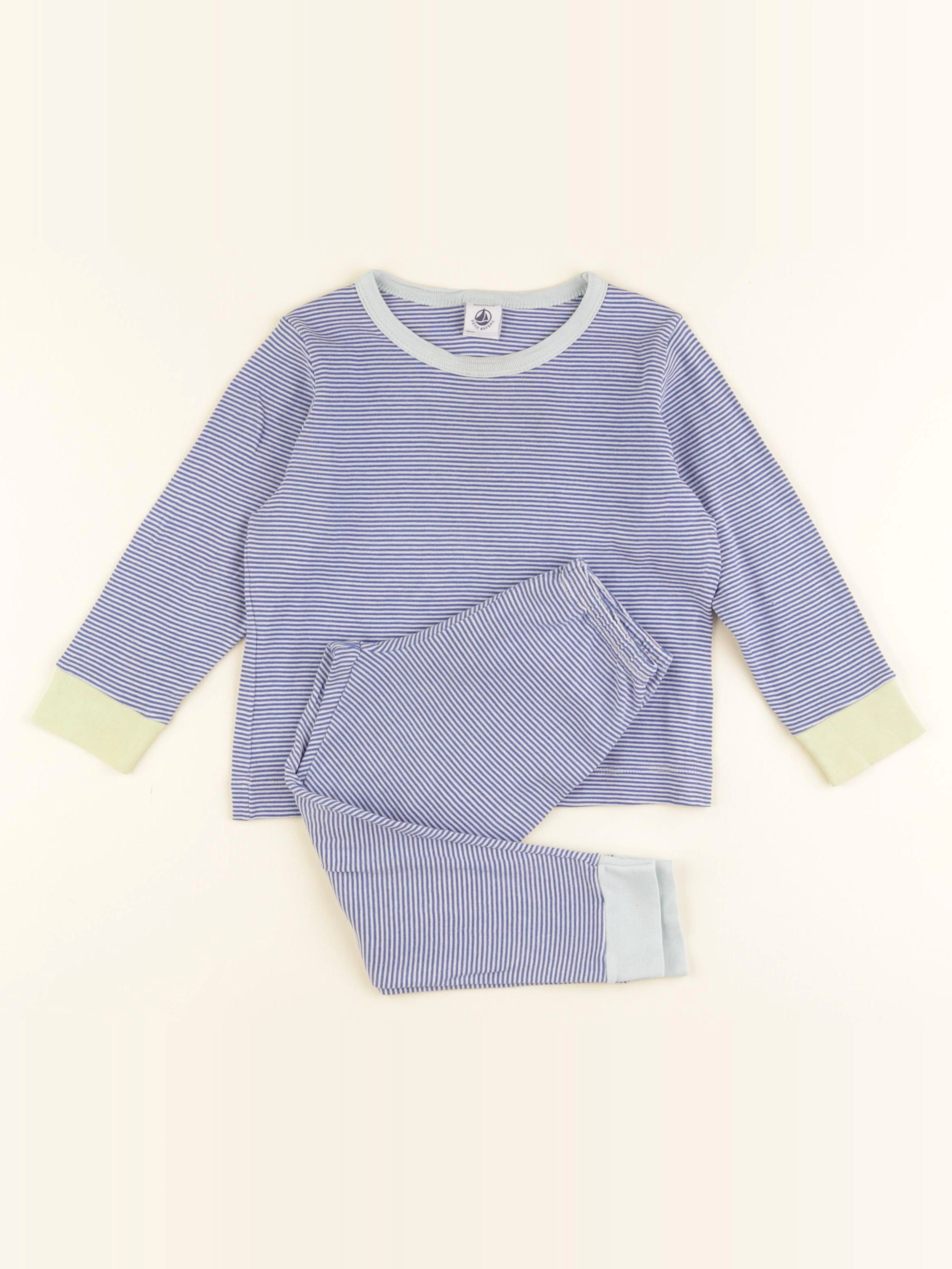 Petit Bateau - pyjama coton bleu, blanc - 3 ans