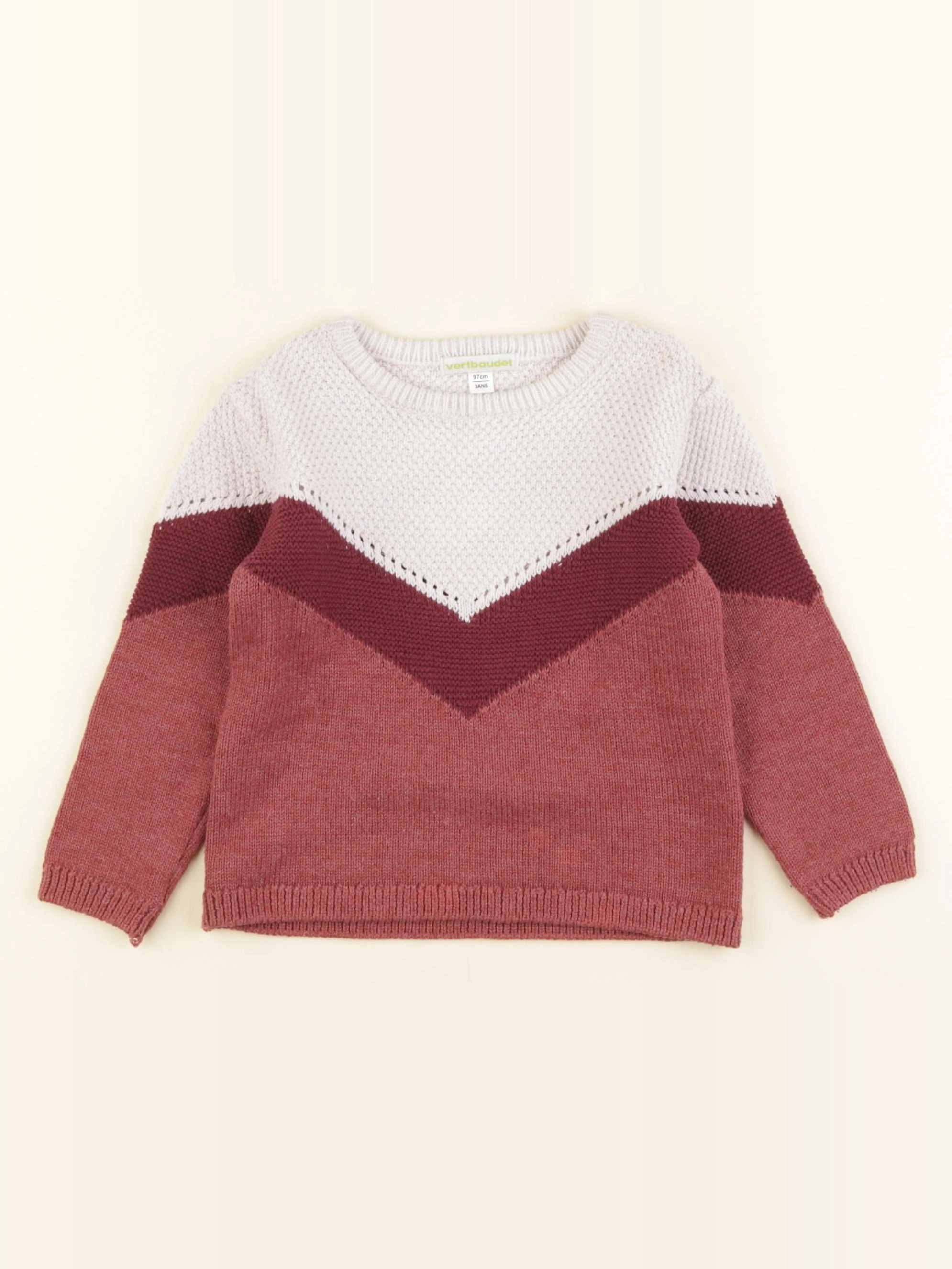 Vertbaudet - pull rose, blanc - 3 ans