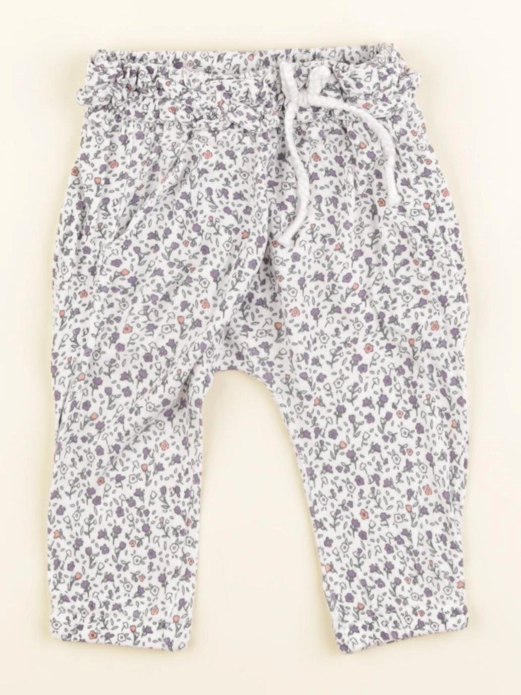 Vertbaudet - sarouel blanc, violet - 3 mois