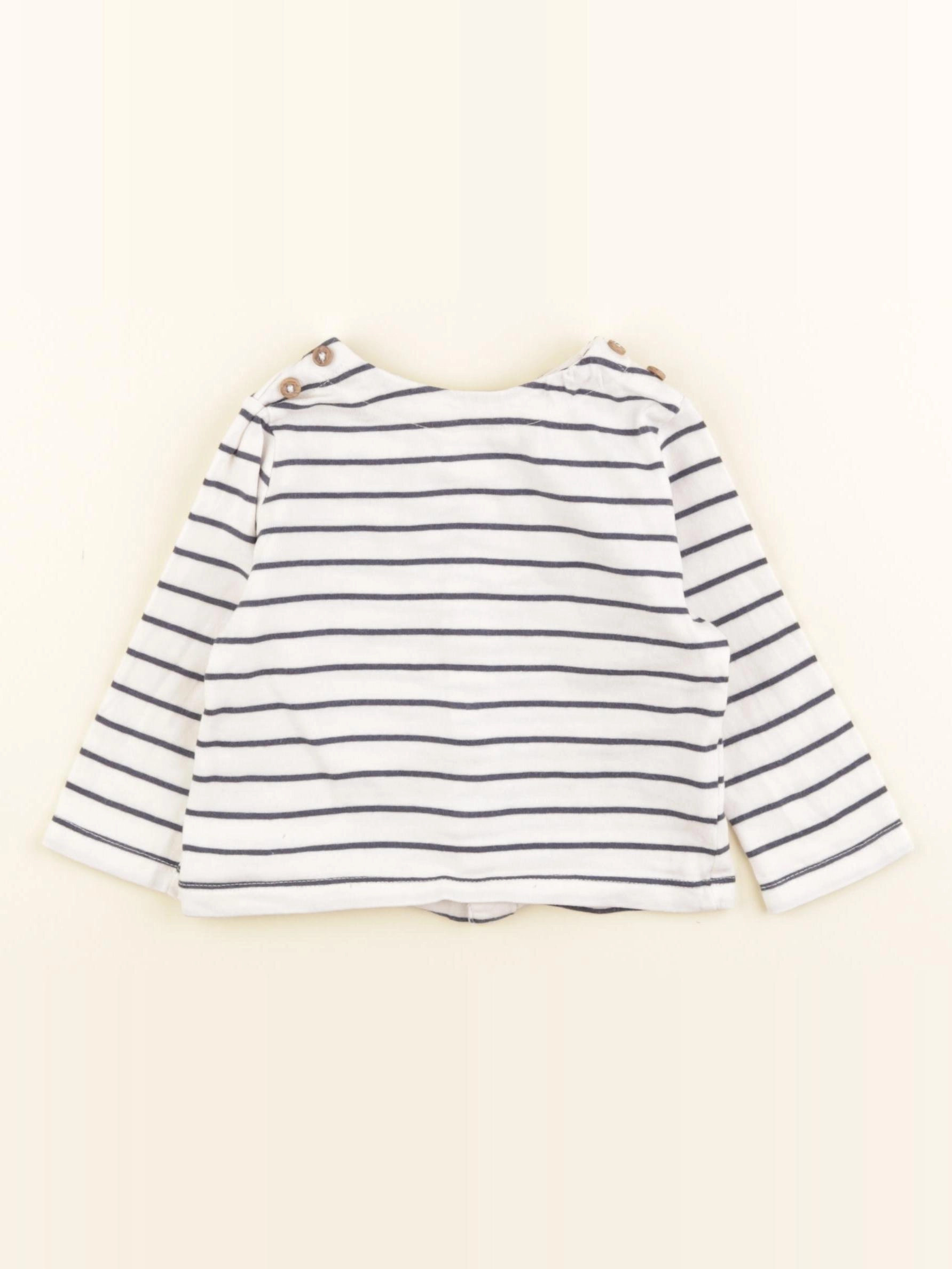 Vertbaudet - tee-shirt blanc, bleu - 9 mois