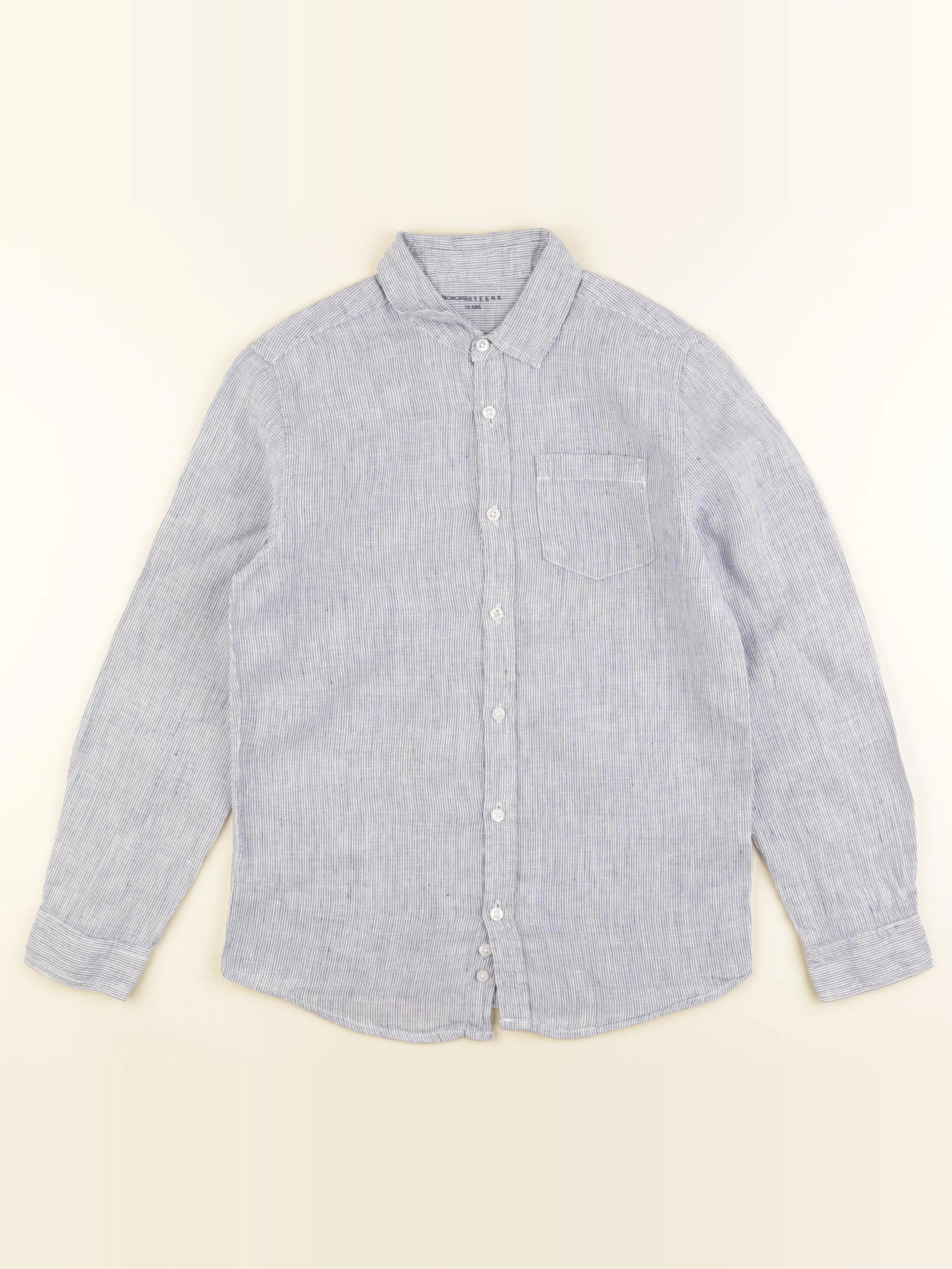 Monoprix - chemise bleu, blanc - 10 ans