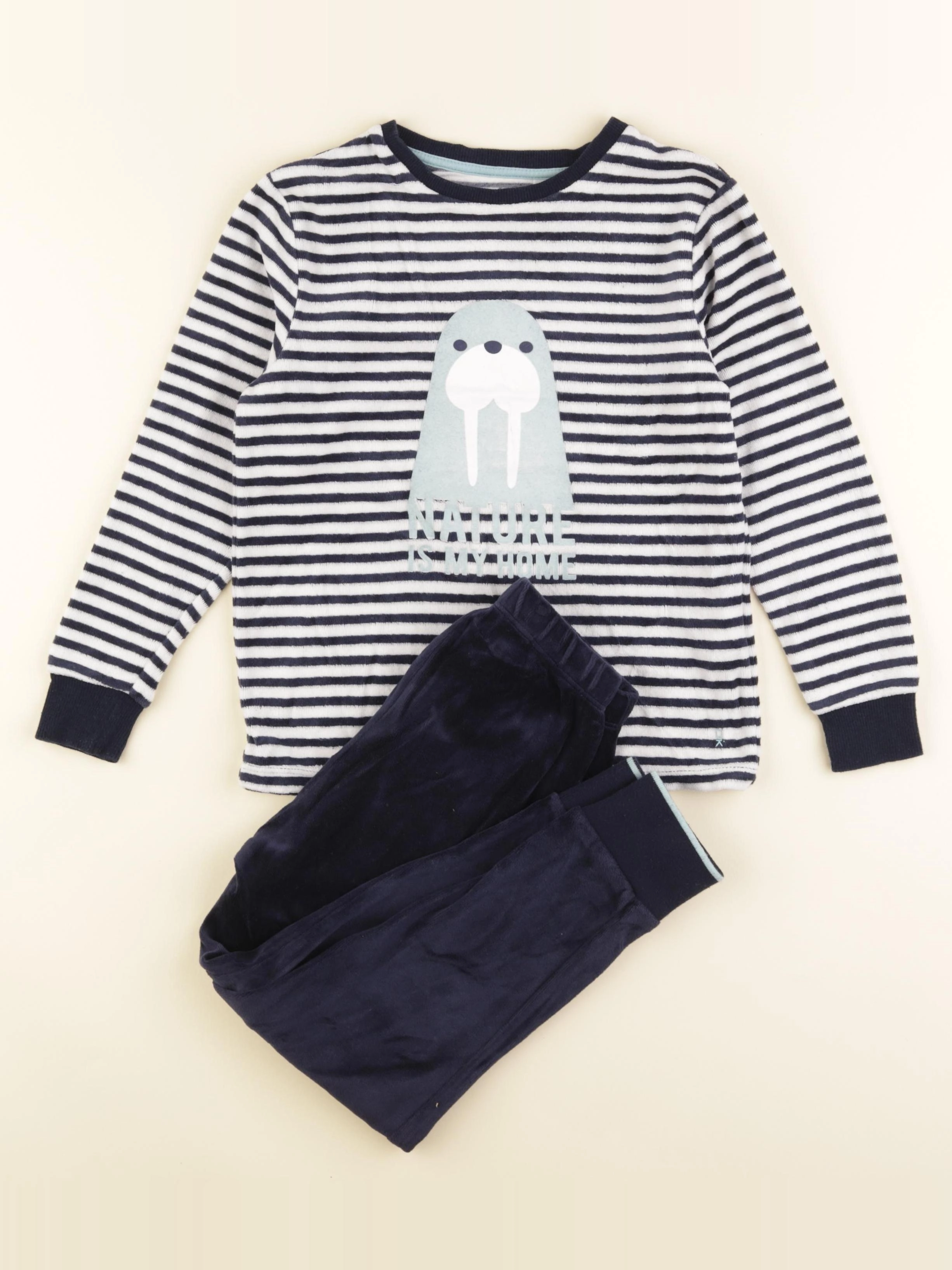 Okaidi - pyjama velours blanc, bleu - 6 ans