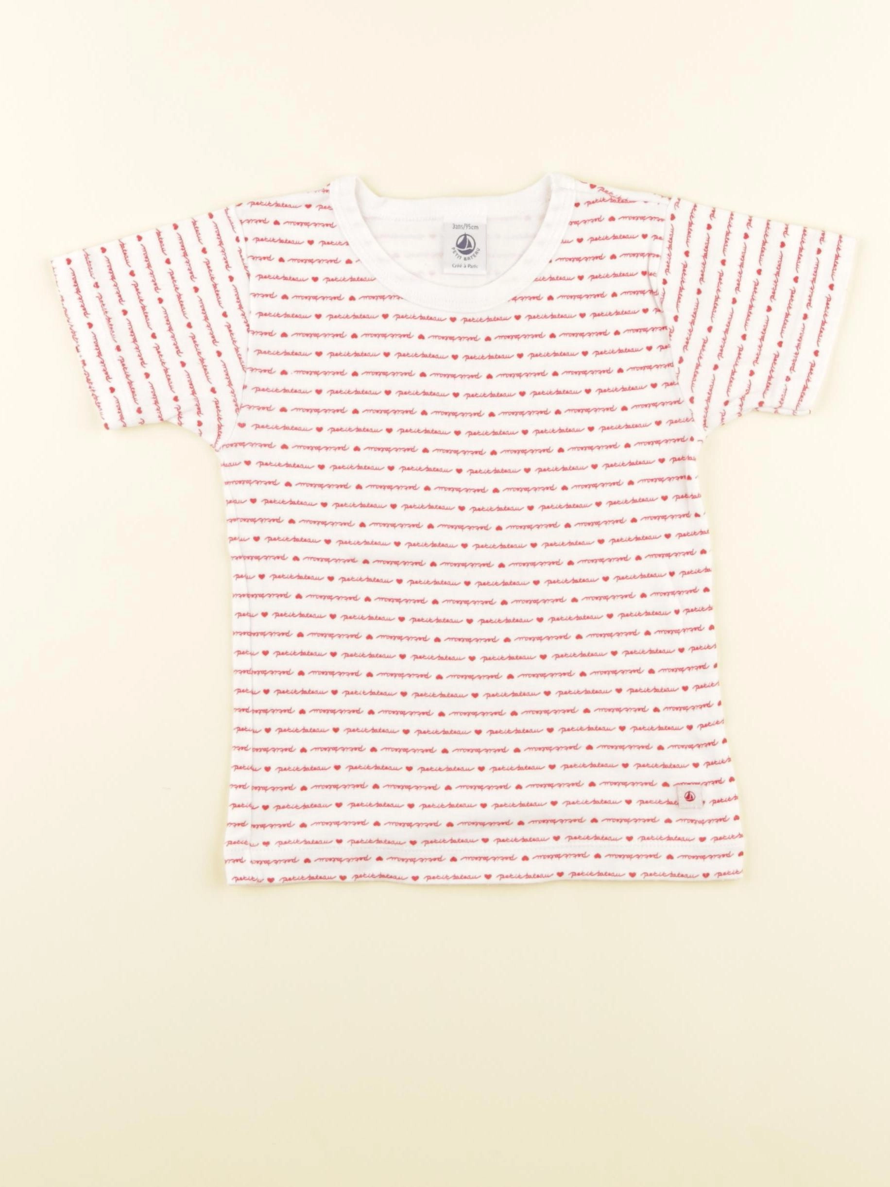 Petit Bateau - maillot de corps blanc, rouge - 3 ans