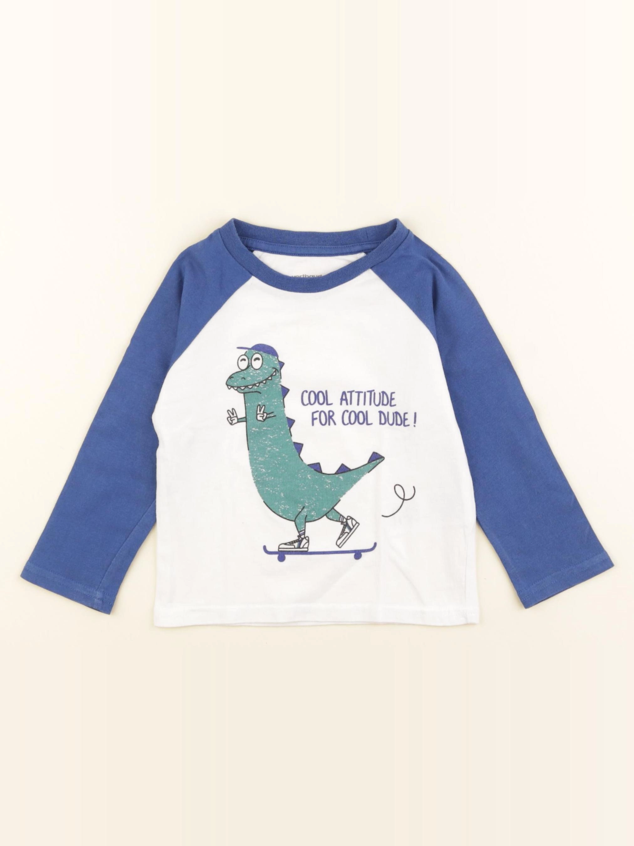 Vertbaudet - tee-shirt blanc, bleu - 2 ans
