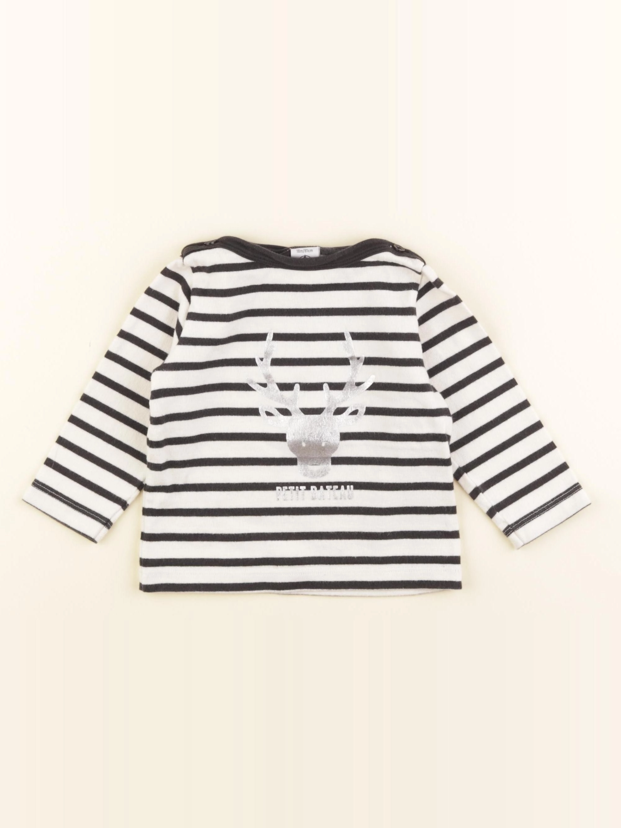 Petit Bateau - tee-shirt blanc, noir - 18 mois