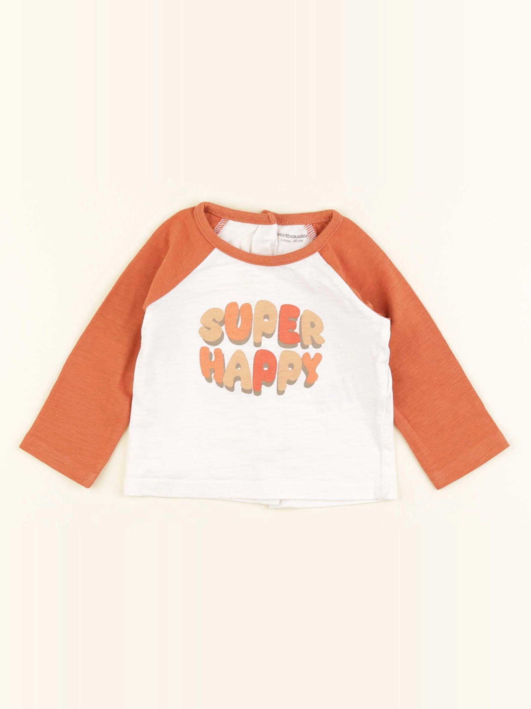 Vertbaudet - tee-shirt blanc, orange - 3 mois