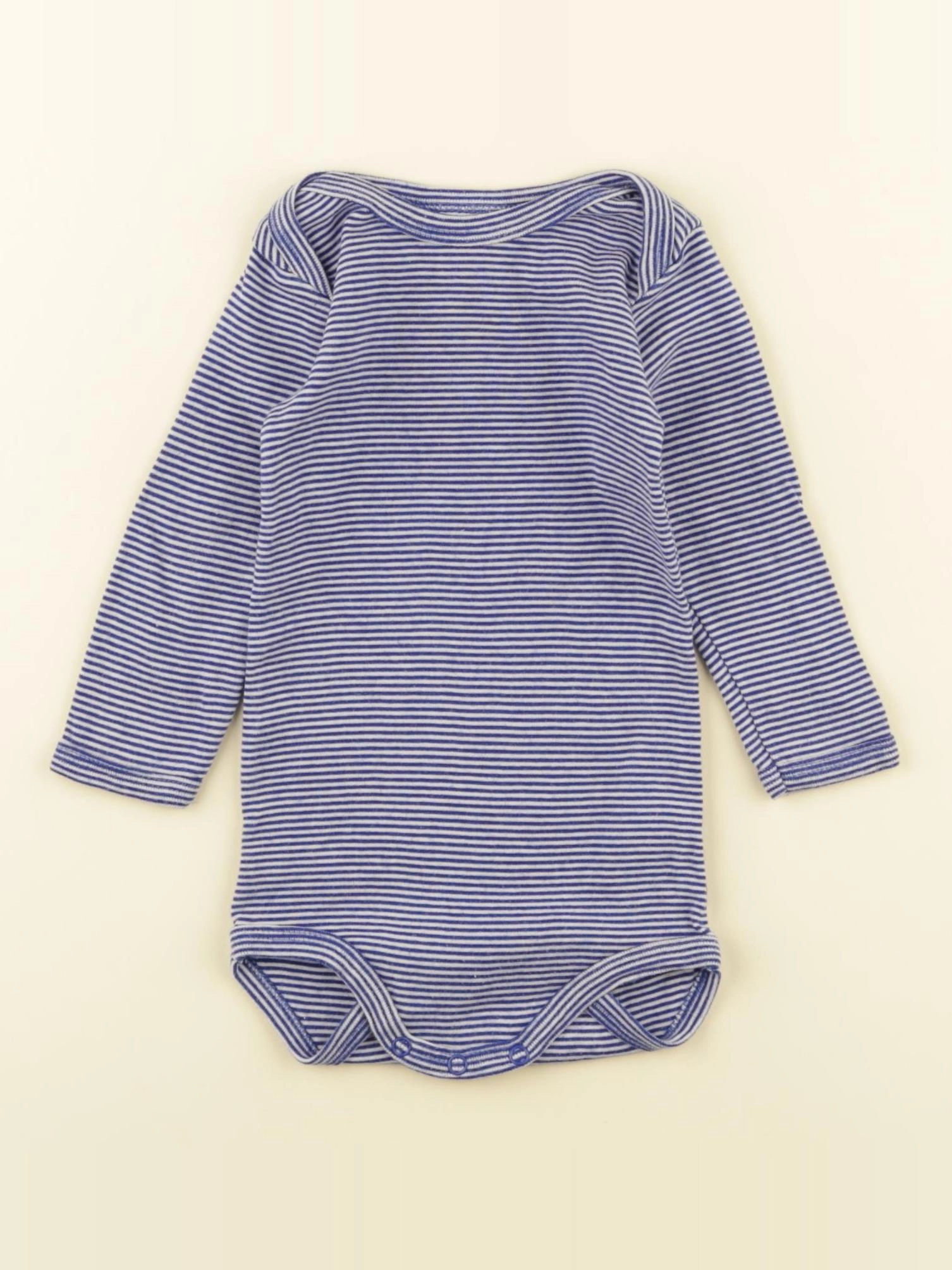 Petit Bateau - body blanc, bleu - 6 mois
