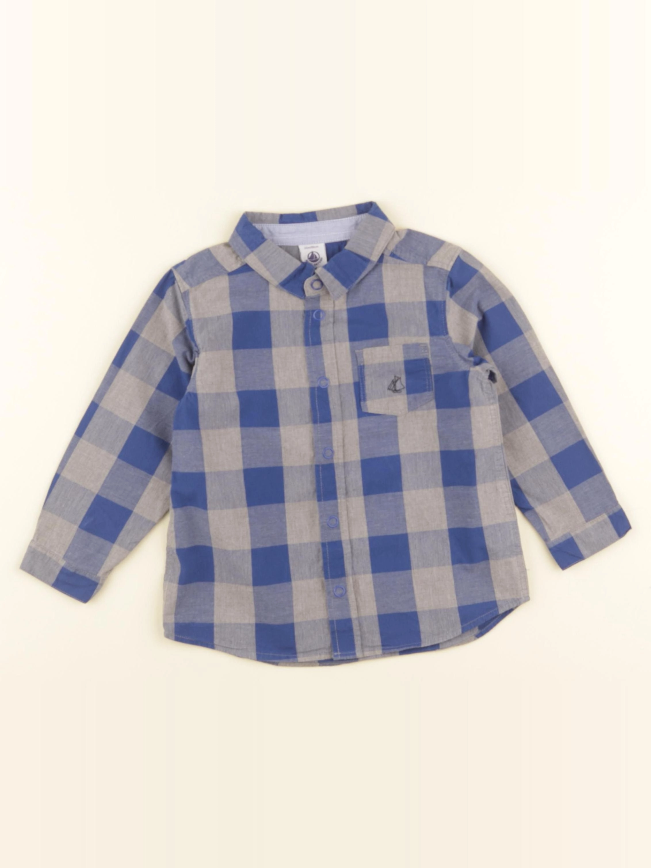 Petit Bateau - chemise bleu, gris - 24 mois
