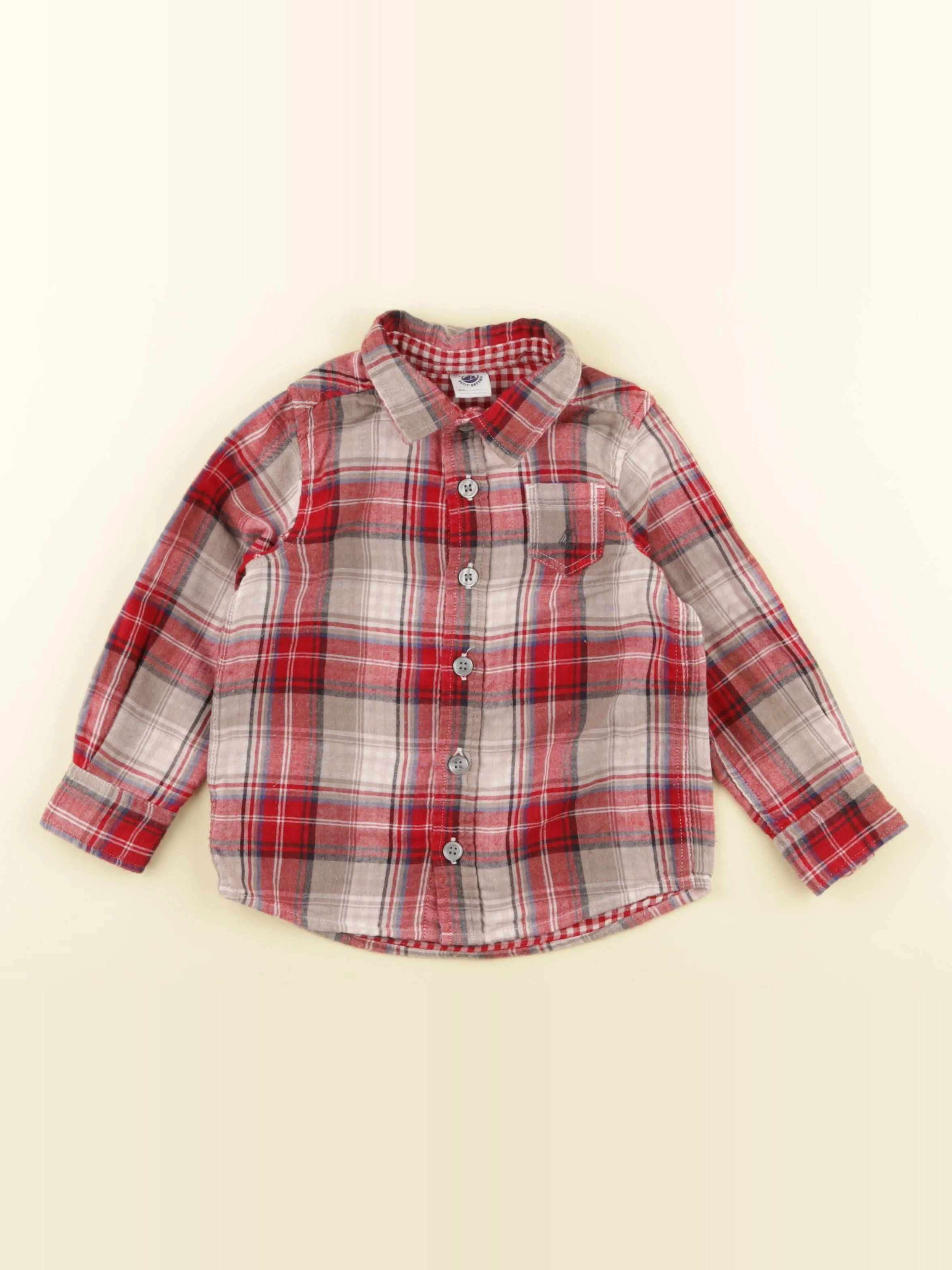 Petit Bateau - chemise marron, rouge - 3 ans