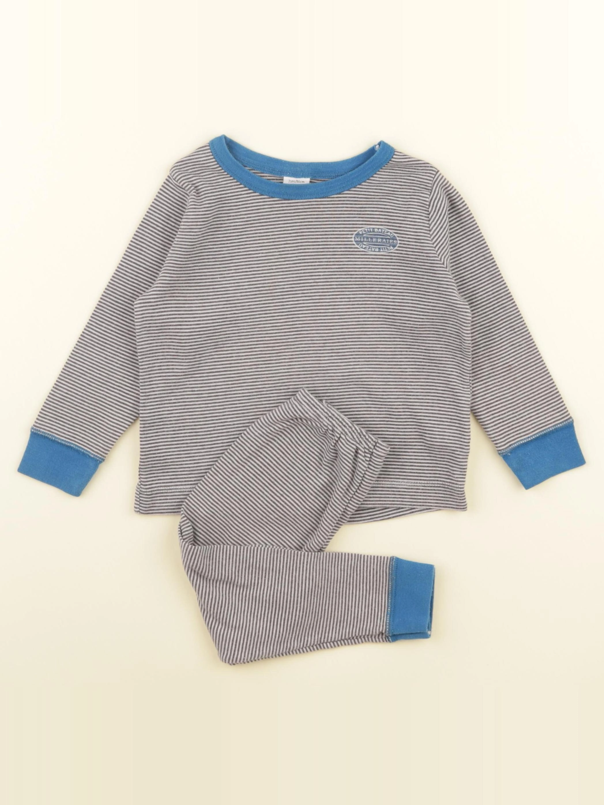 Petit Bateau - pyjama coton gris, bleu - 2 ans