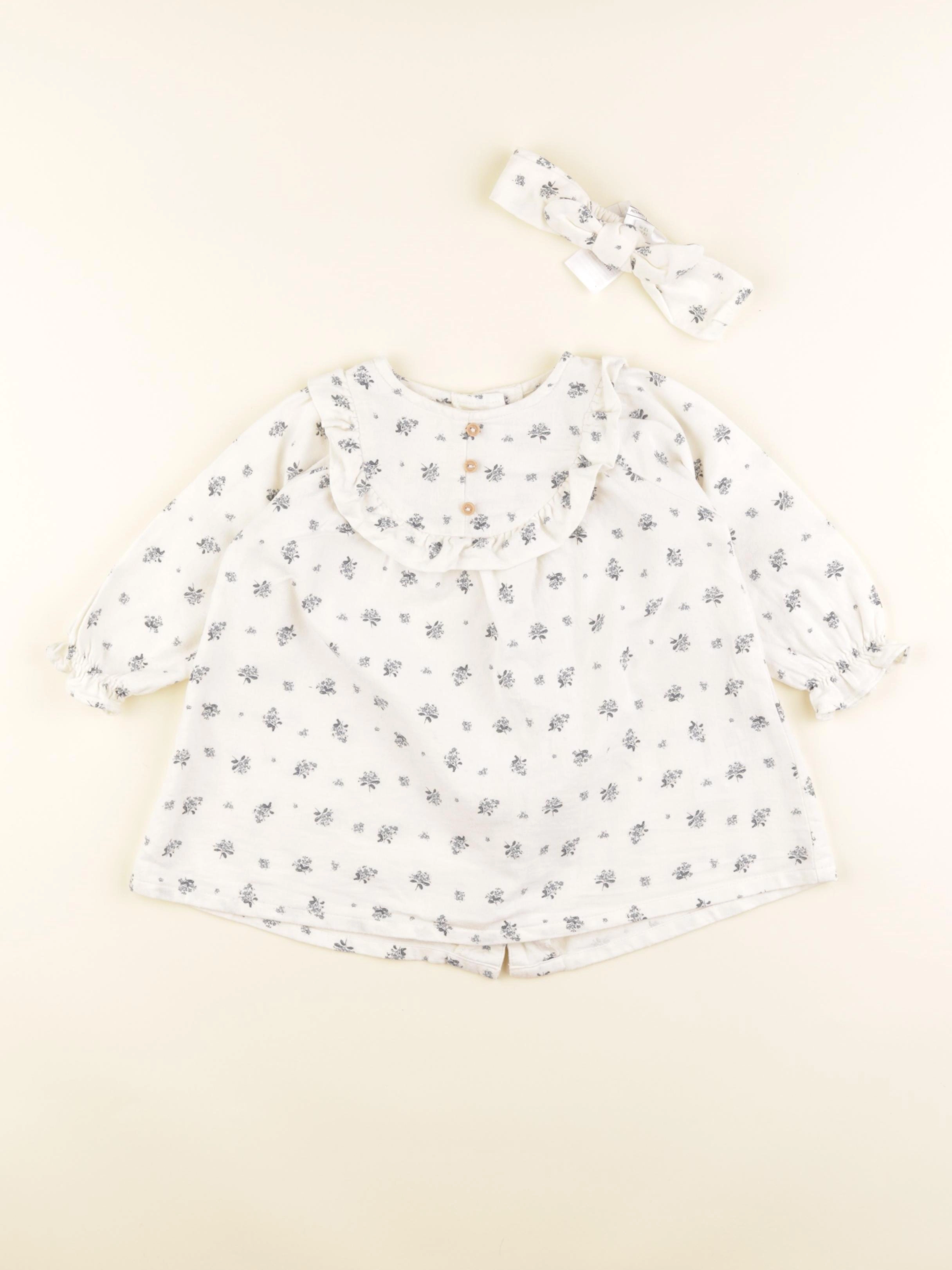 Vertbaudet - blouse beige, bleu - 12 mois