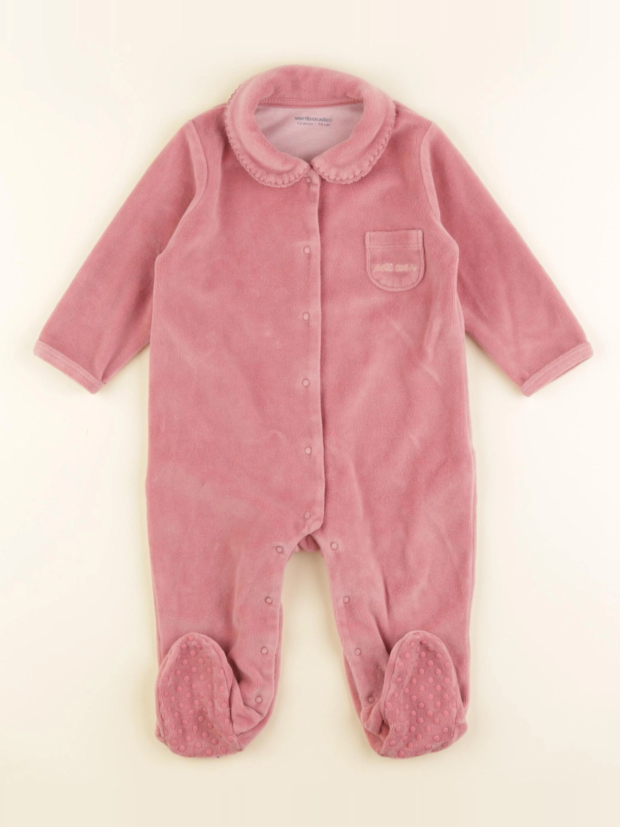 Vertbaudet - pyjama velours rose - 12 mois