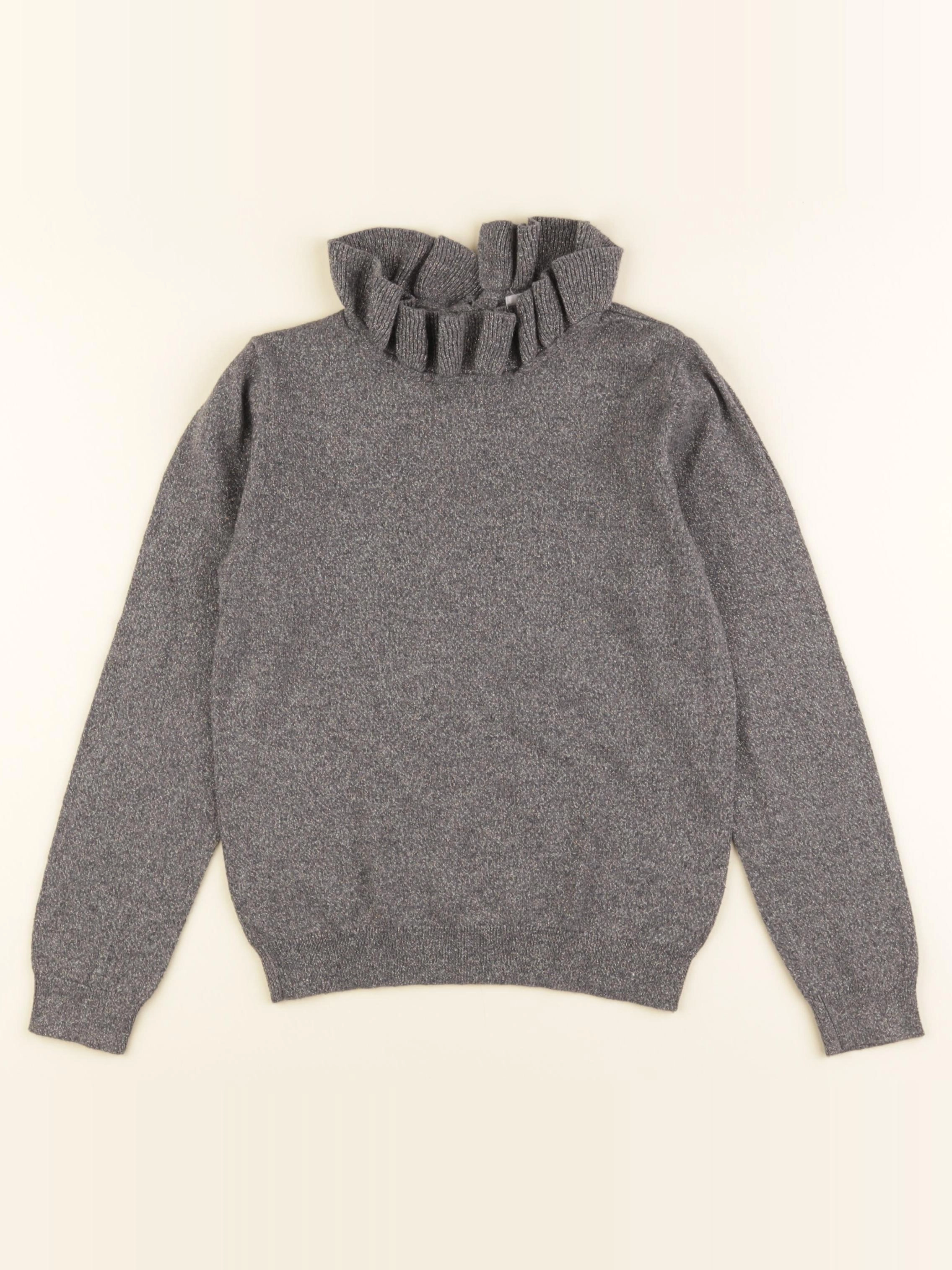 Monoprix - pull gris, argent - 8 ans