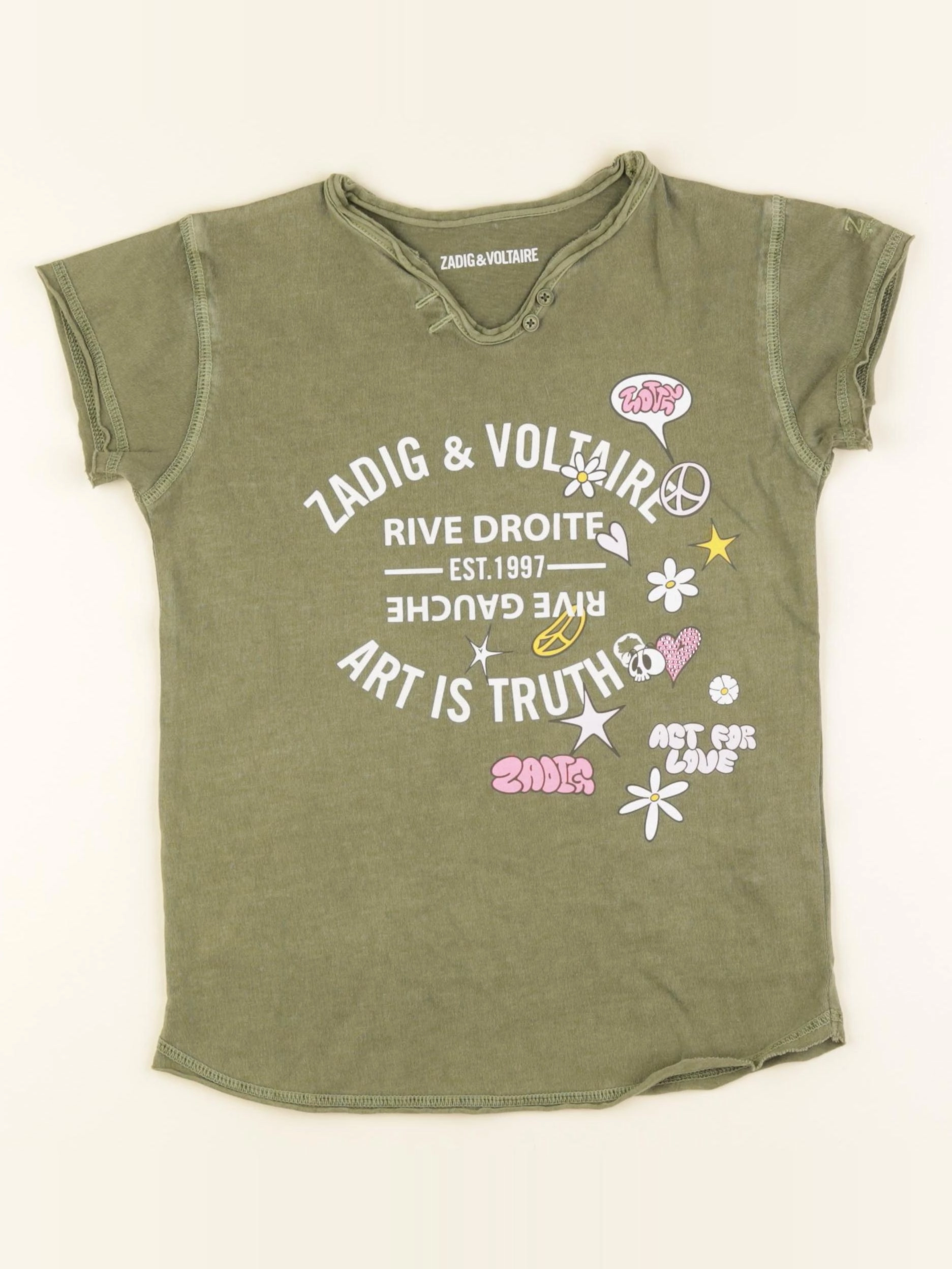 Zadig & Voltaire - tee-shirt gris, jaune, vert - 8 ans