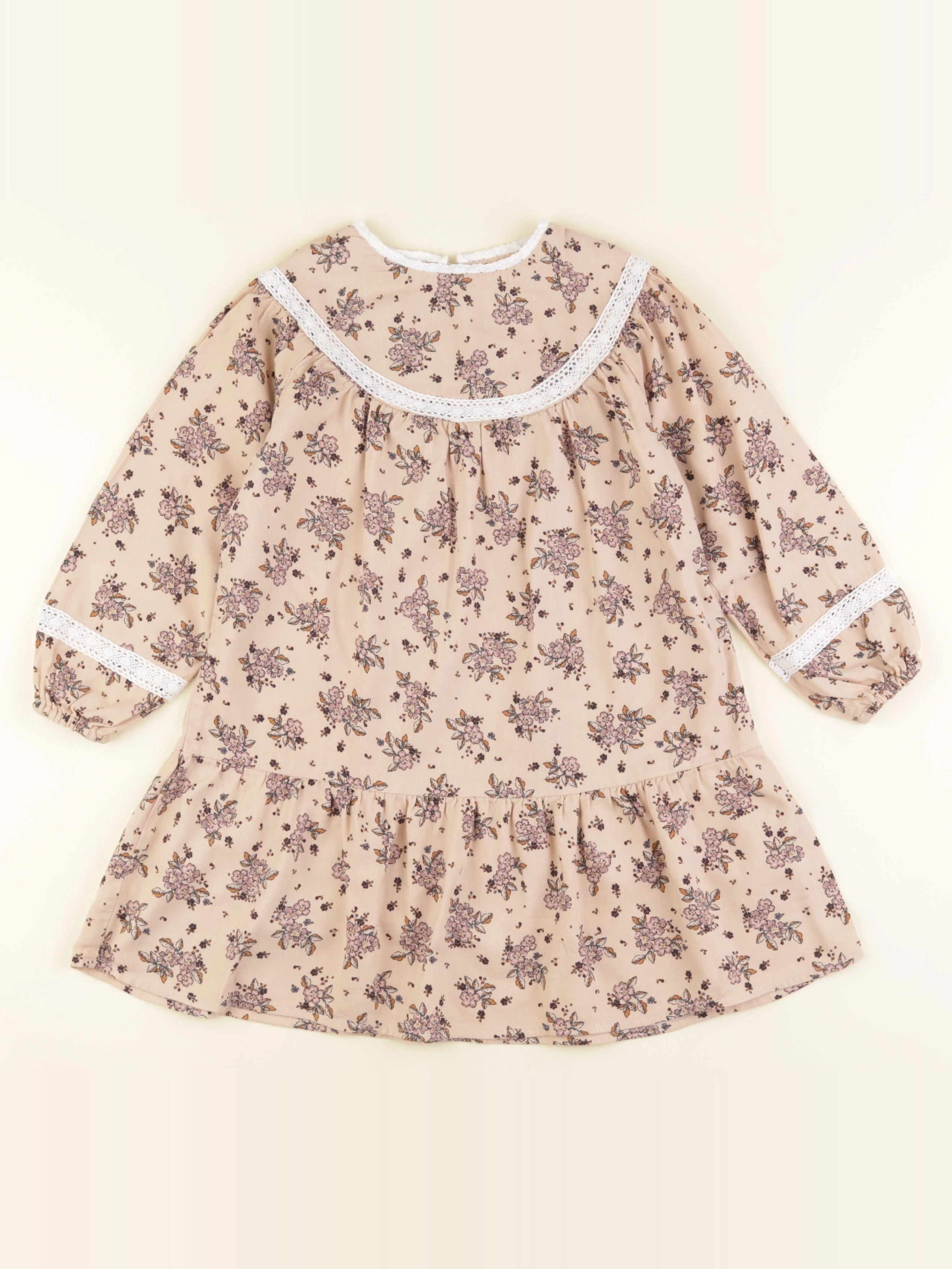 Vertbaudet - robe beige, rose - 5 ans