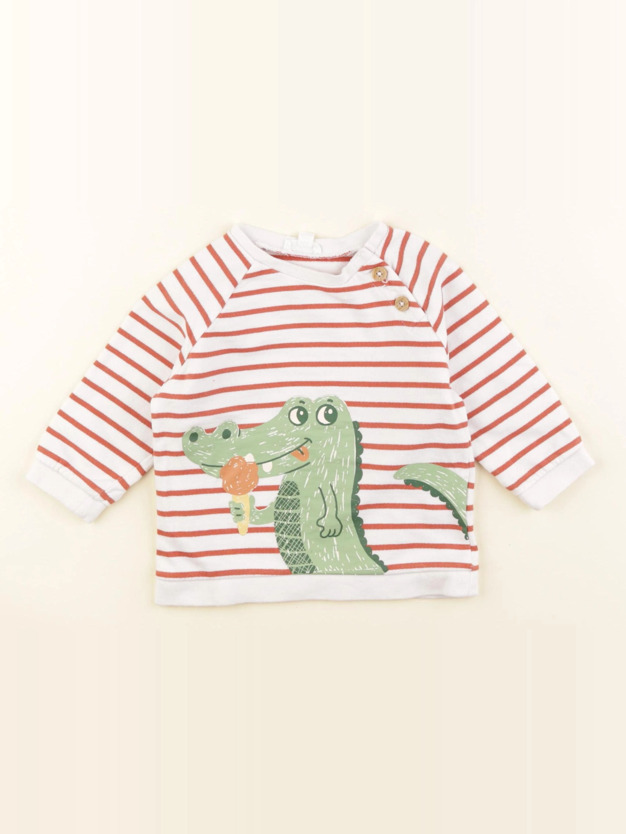 Vertbaudet - sweat blanc, marron - 12 mois