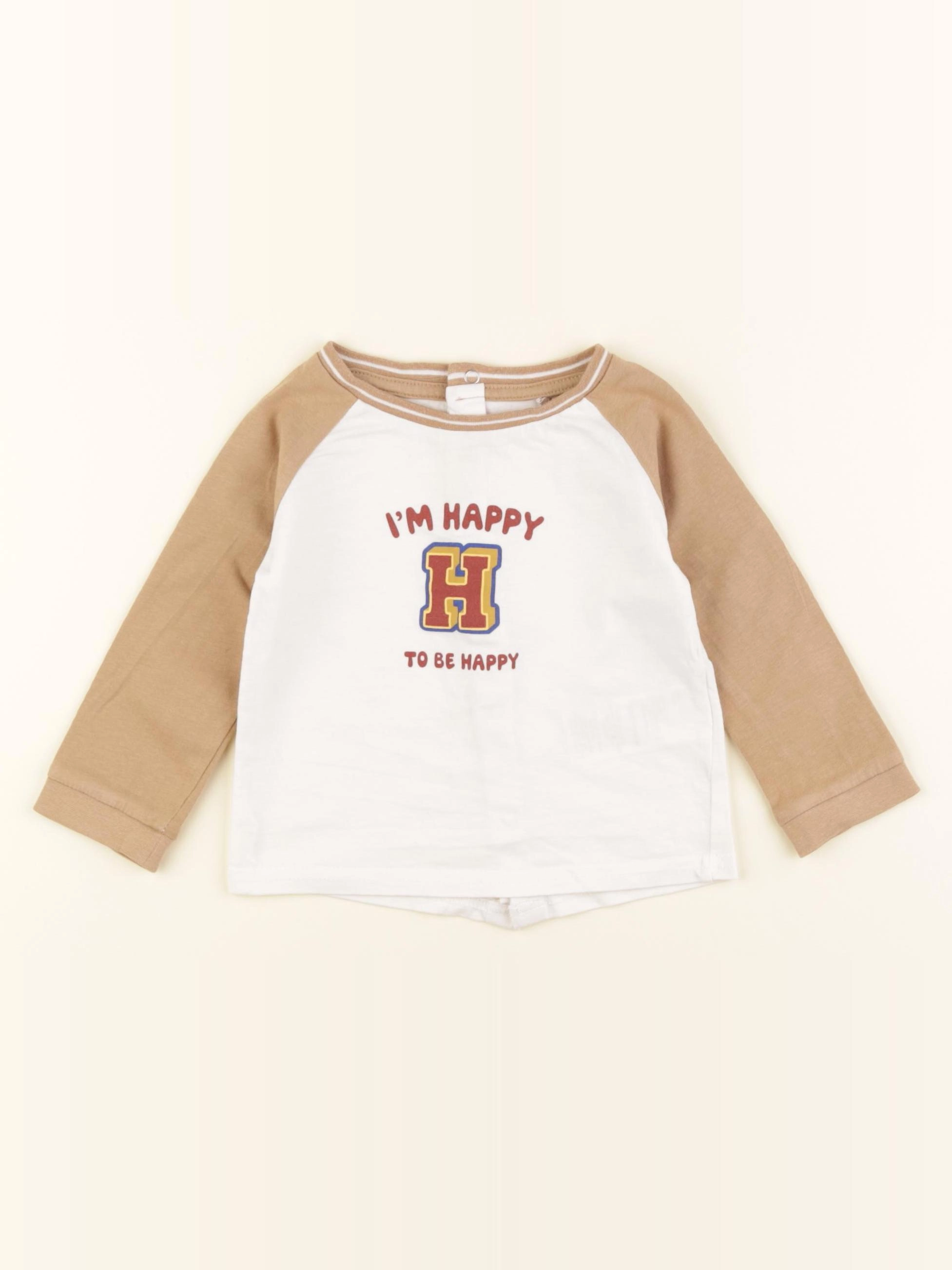 Vertbaudet - tee-shirt blanc, marron - 9 mois