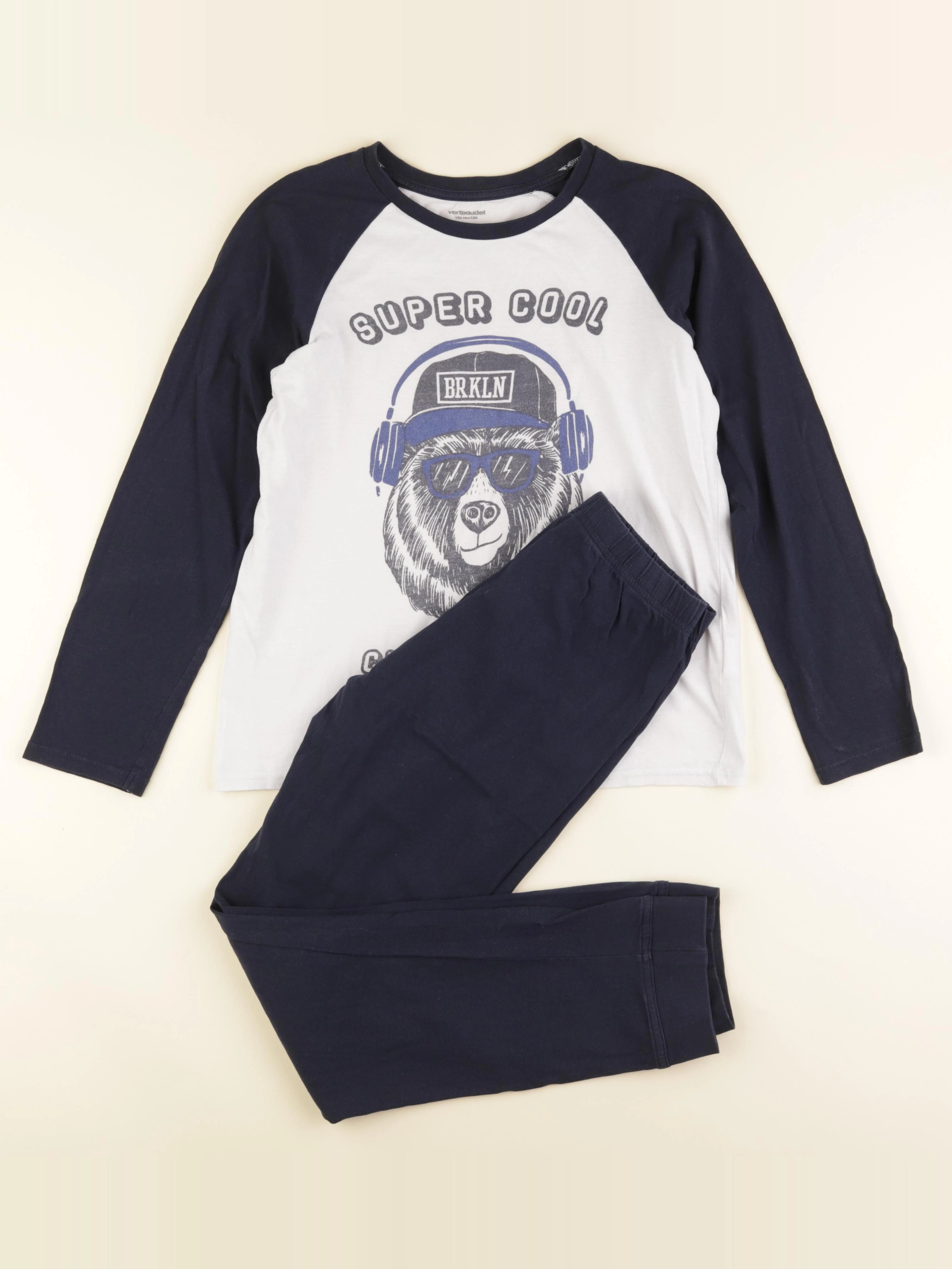 Vertbaudet - pyjama coton blanc, bleu - 12 ans