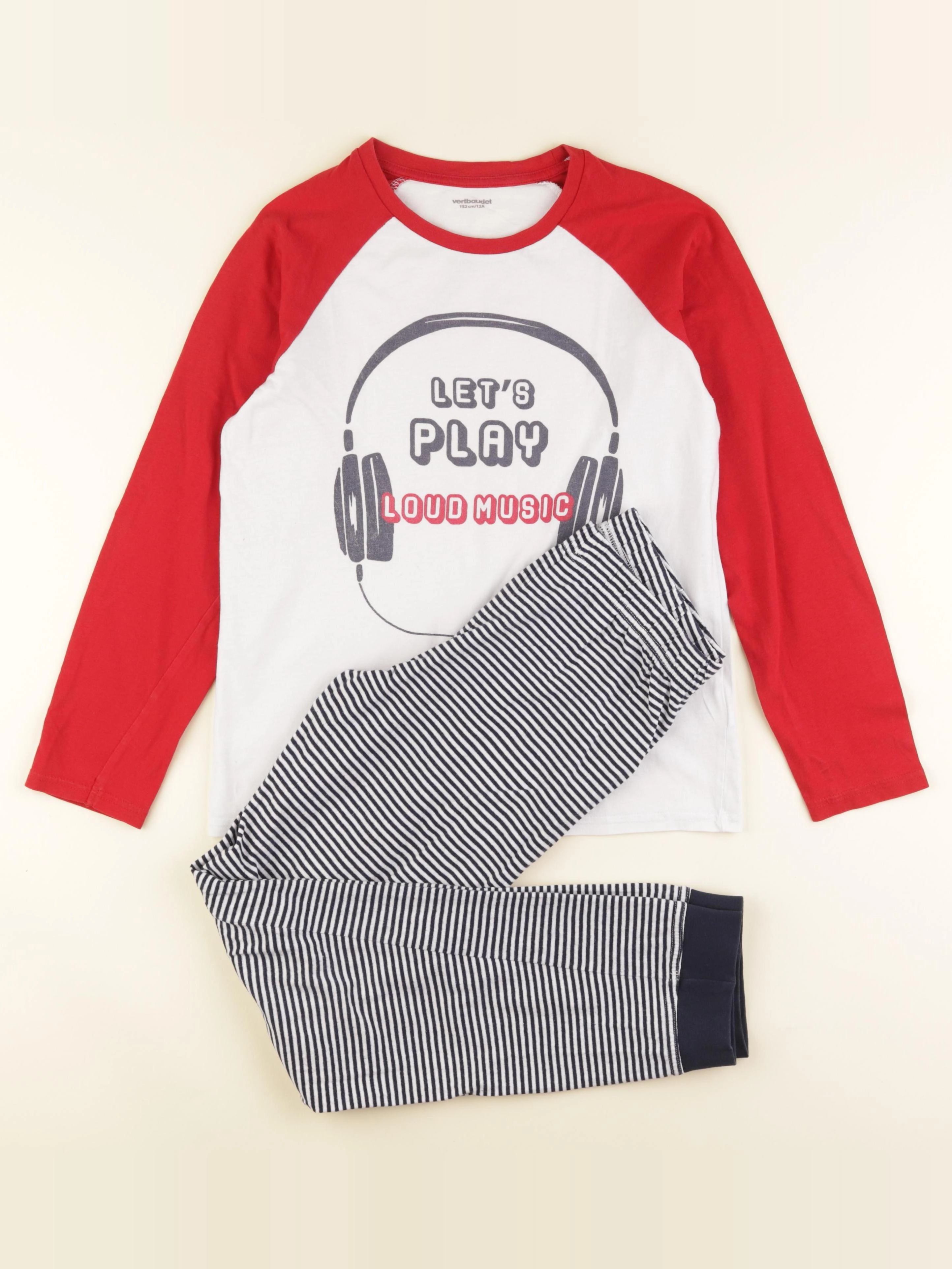 Vertbaudet - pyjama coton blanc, rouge - 12 ans