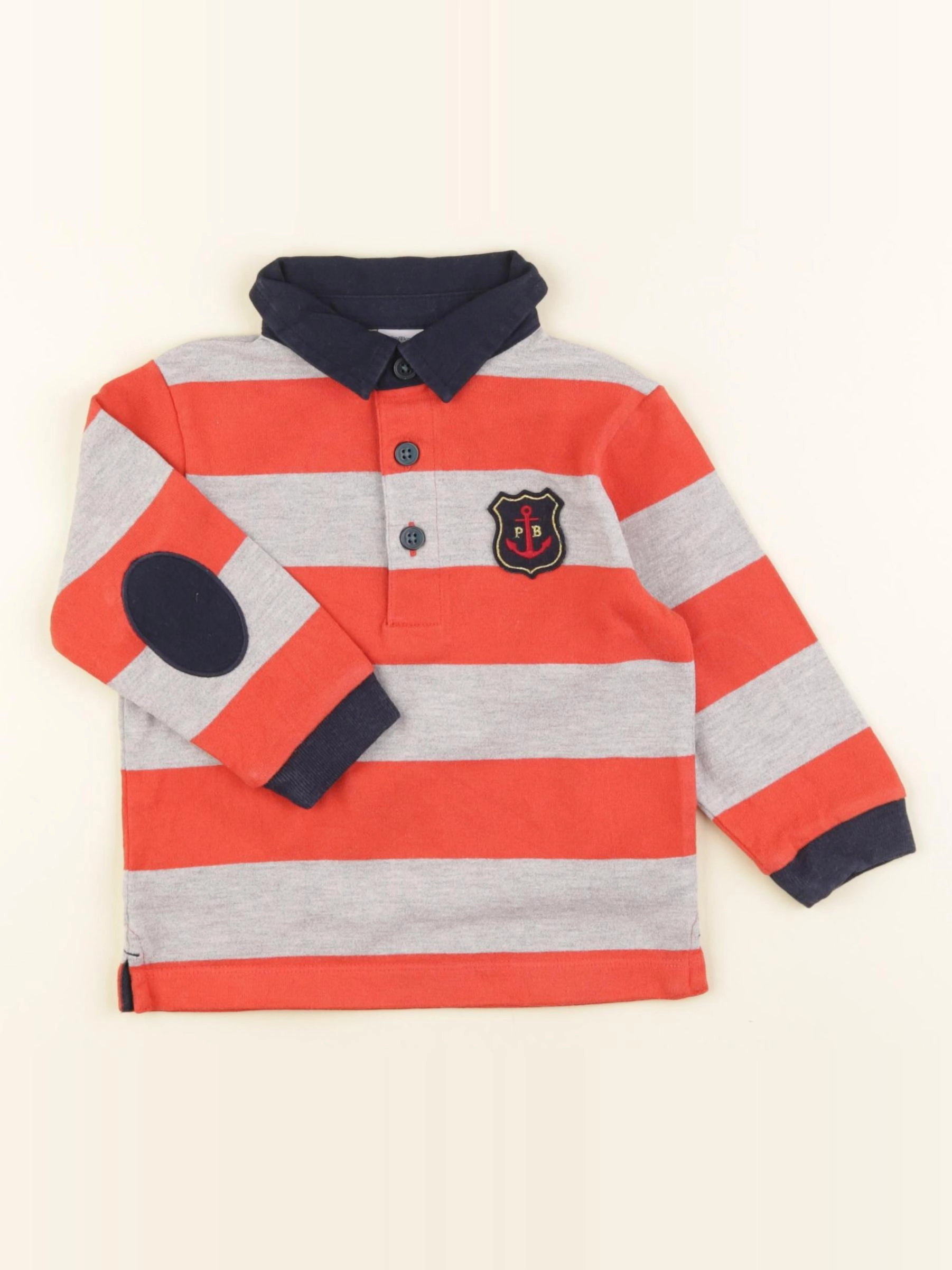 Petit Bateau - polo gris, orange - 18 mois