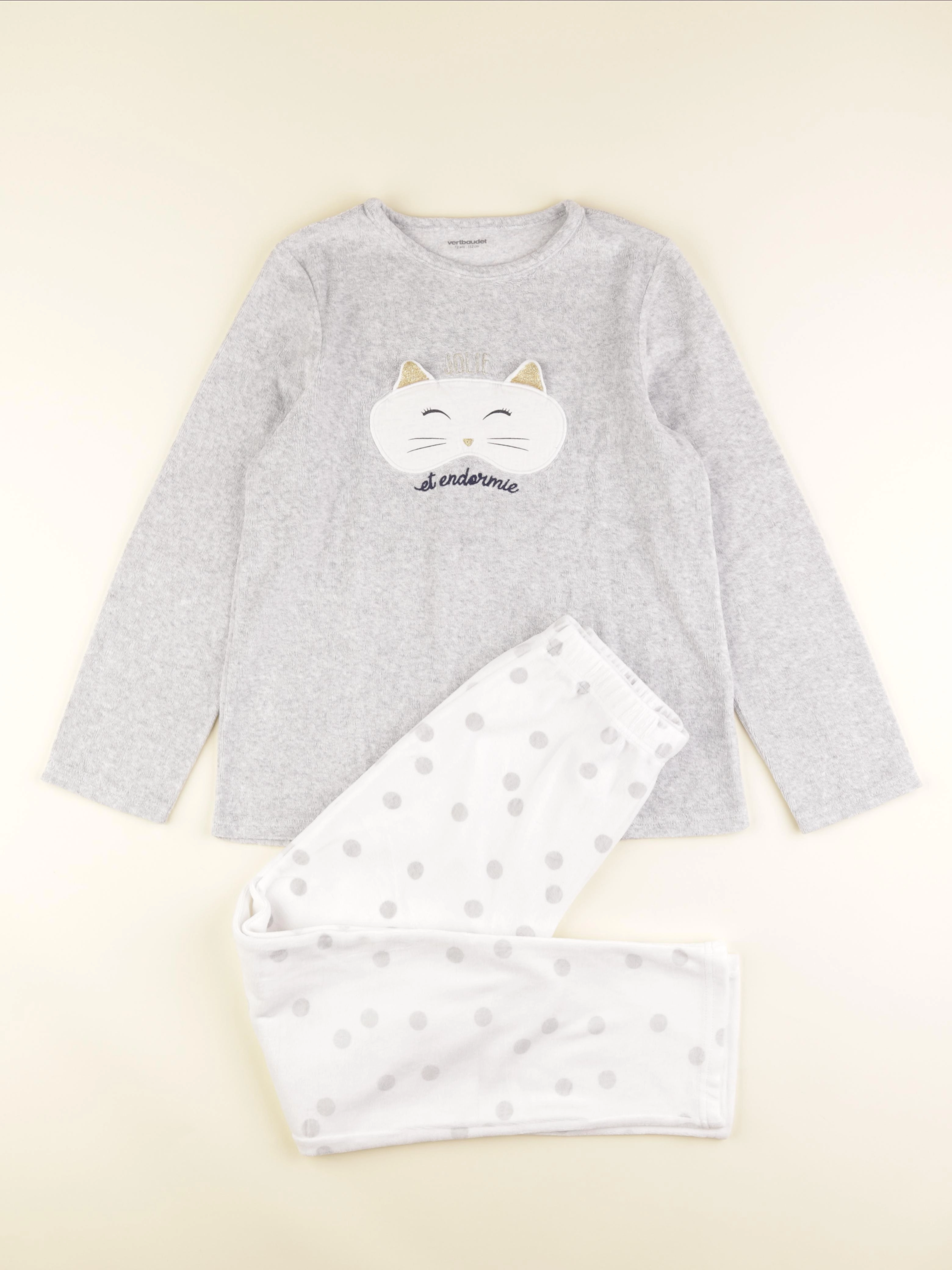 Vertbaudet - pyjama velours gris - 12 ans