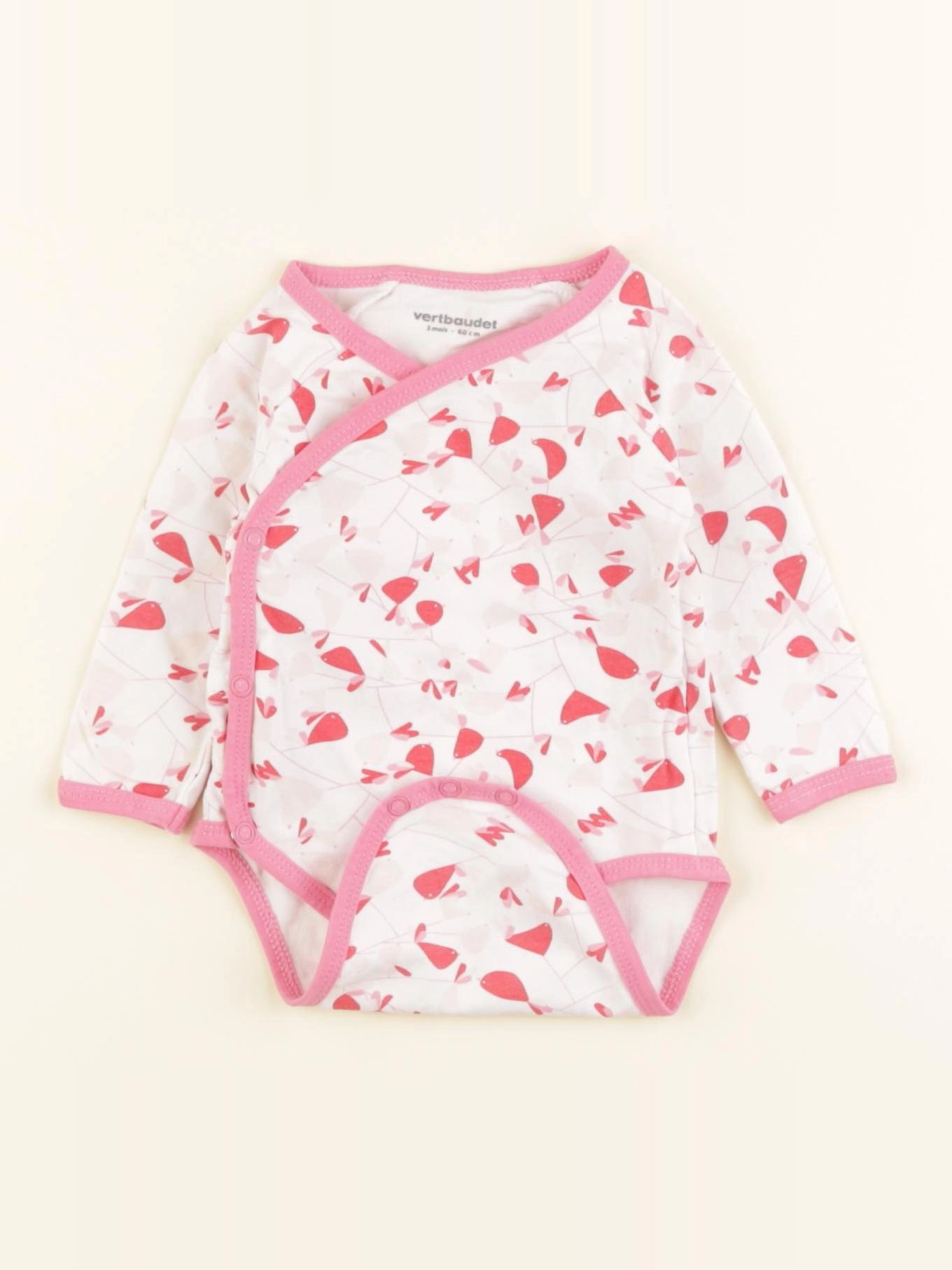 Vertbaudet - body rose, blanc - 3 mois