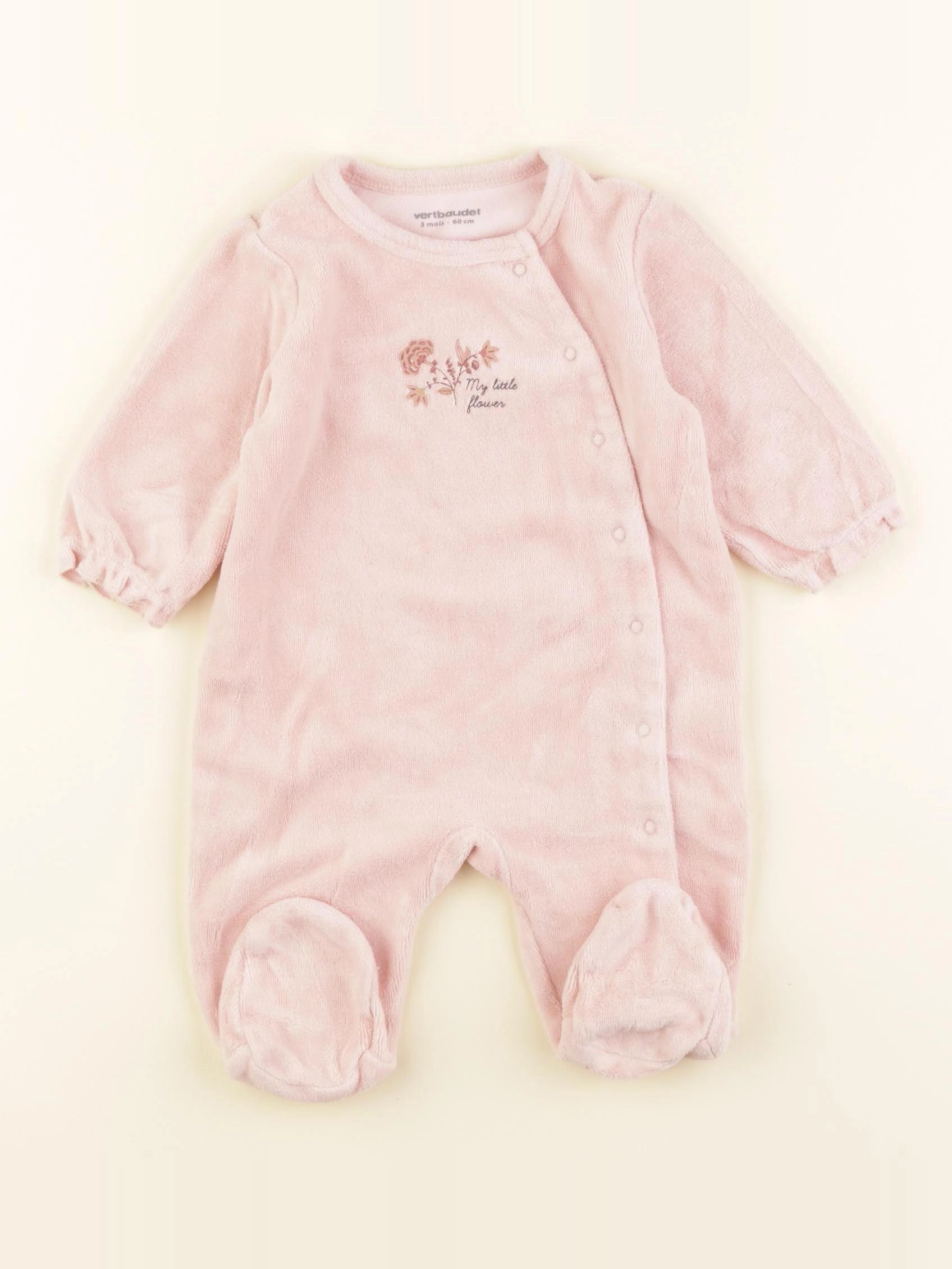 Vertbaudet - pyjama velours rose - 3 mois