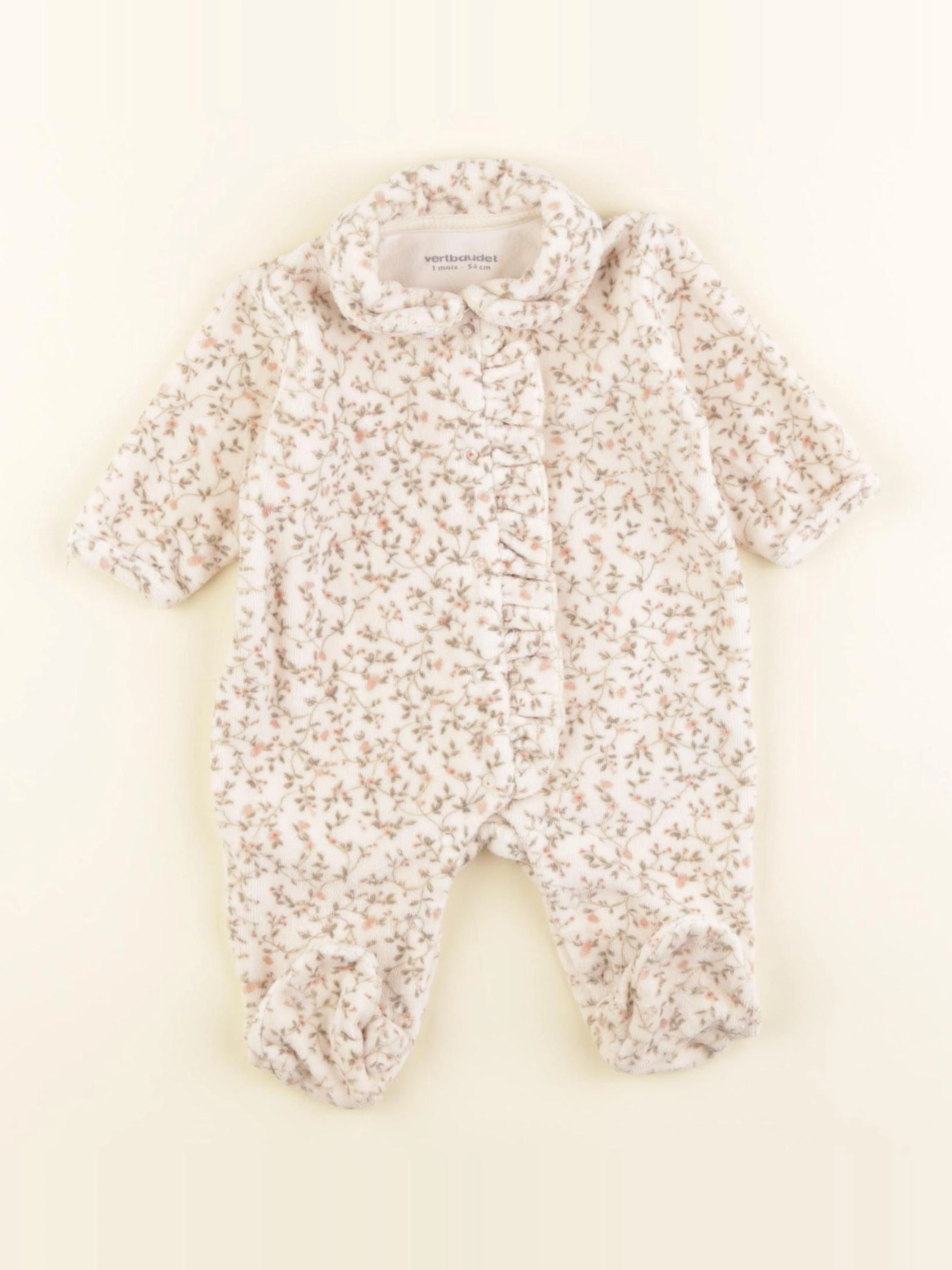 Vertbaudet - pyjama velours beige - 1 mois