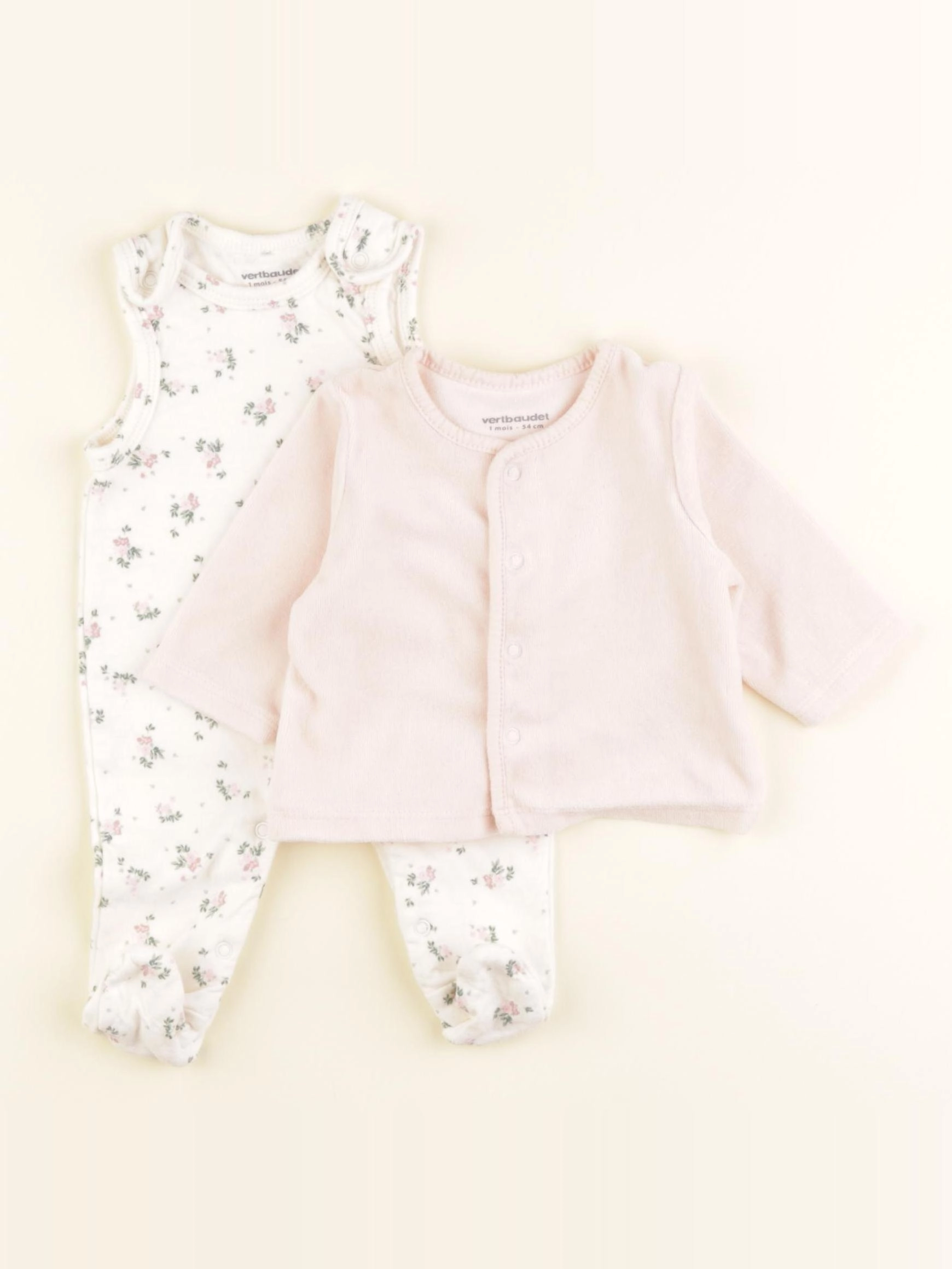 Vertbaudet - pyjama coton rose, blanc - 1 mois