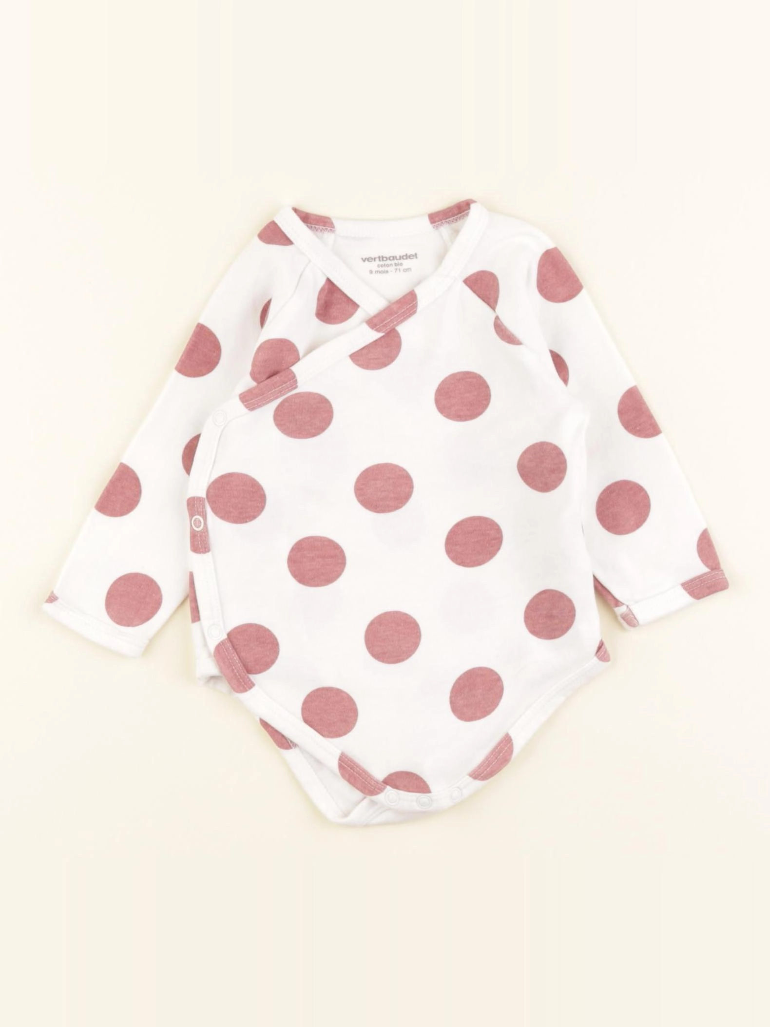 Vertbaudet - body blanc, rose - 9 mois