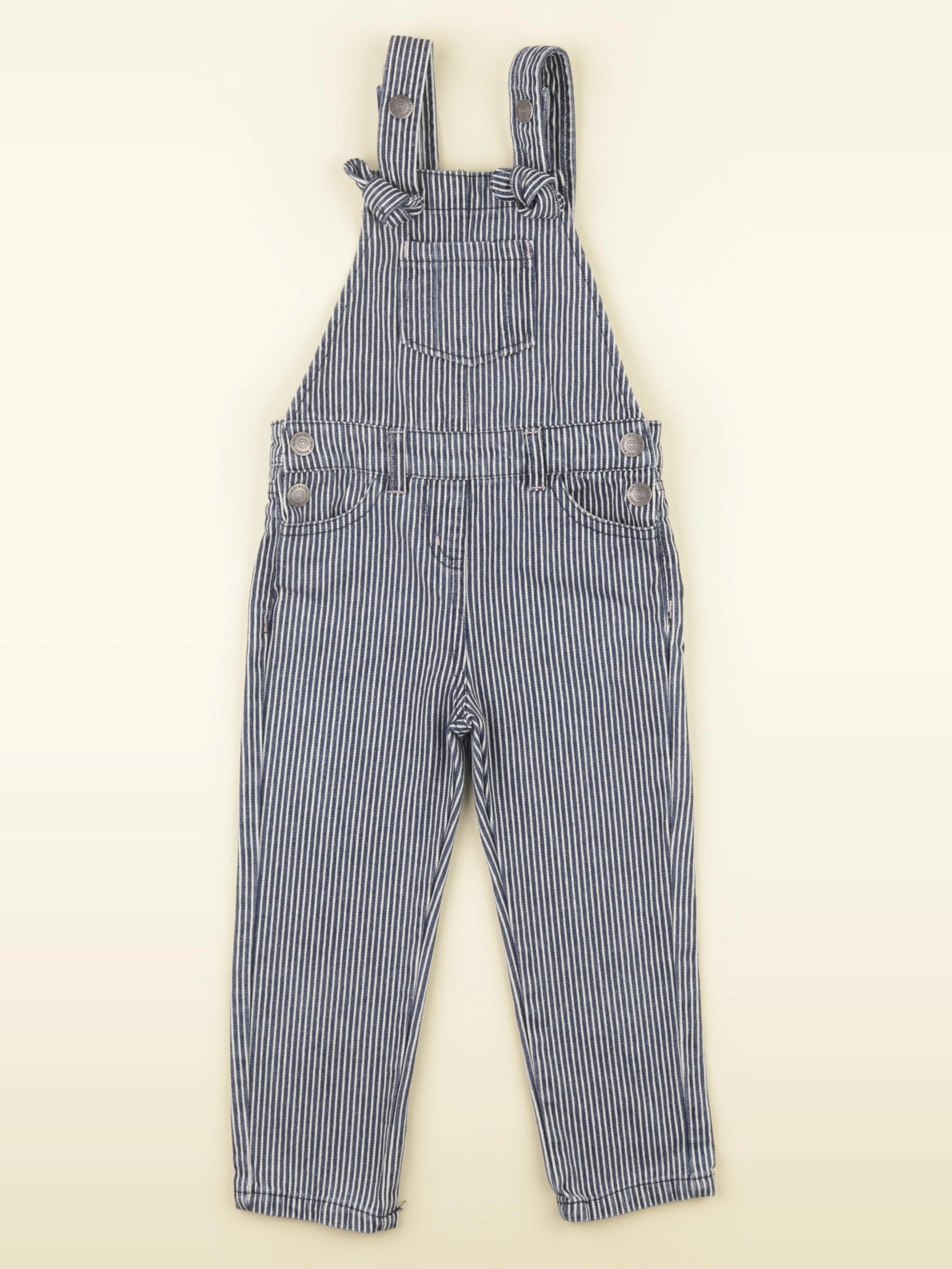 Vertbaudet - salopette bleu, blanc - 3 ans