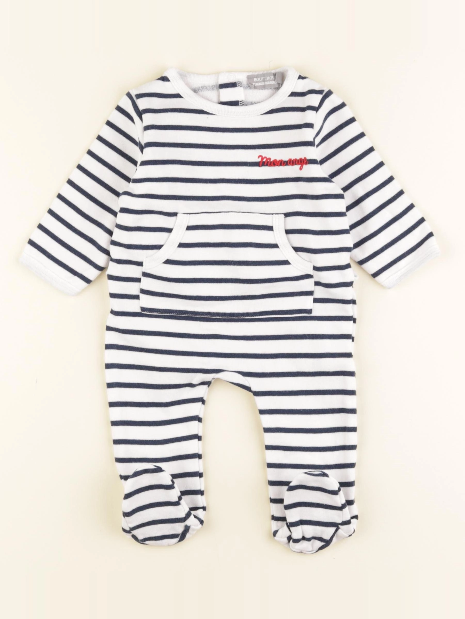Boutchou - pyjama coton blanc, bleu - 6 mois