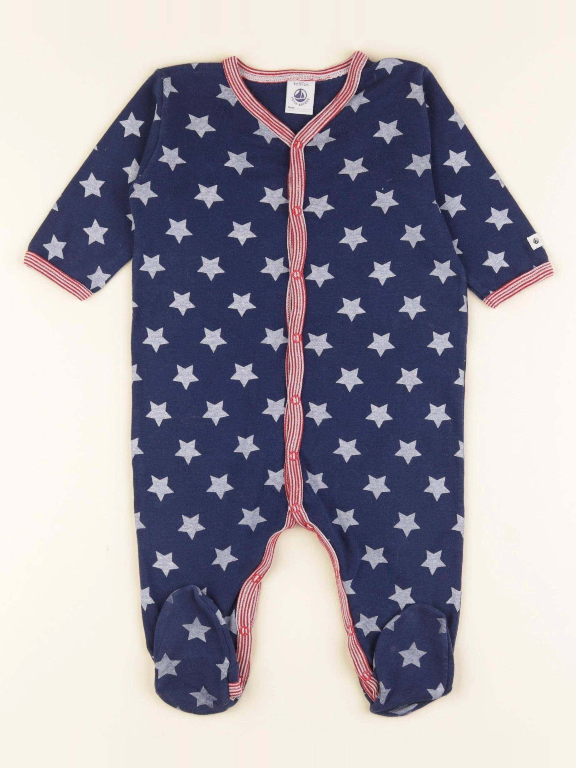 Petit Bateau - pyjama coton bleu, blanc - 6 mois