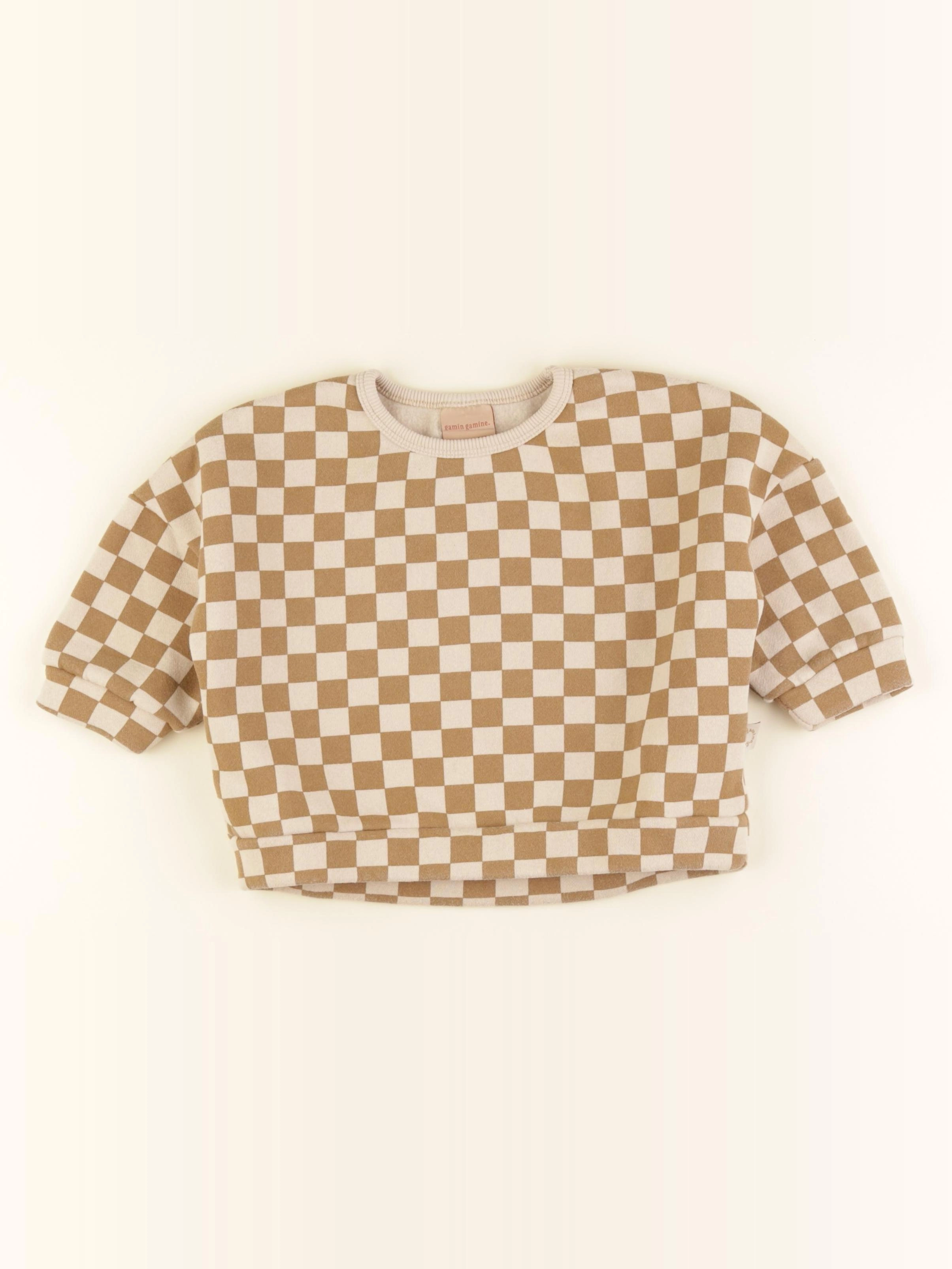 Gamin gamine - sweat beige, marron - 6/12 mois