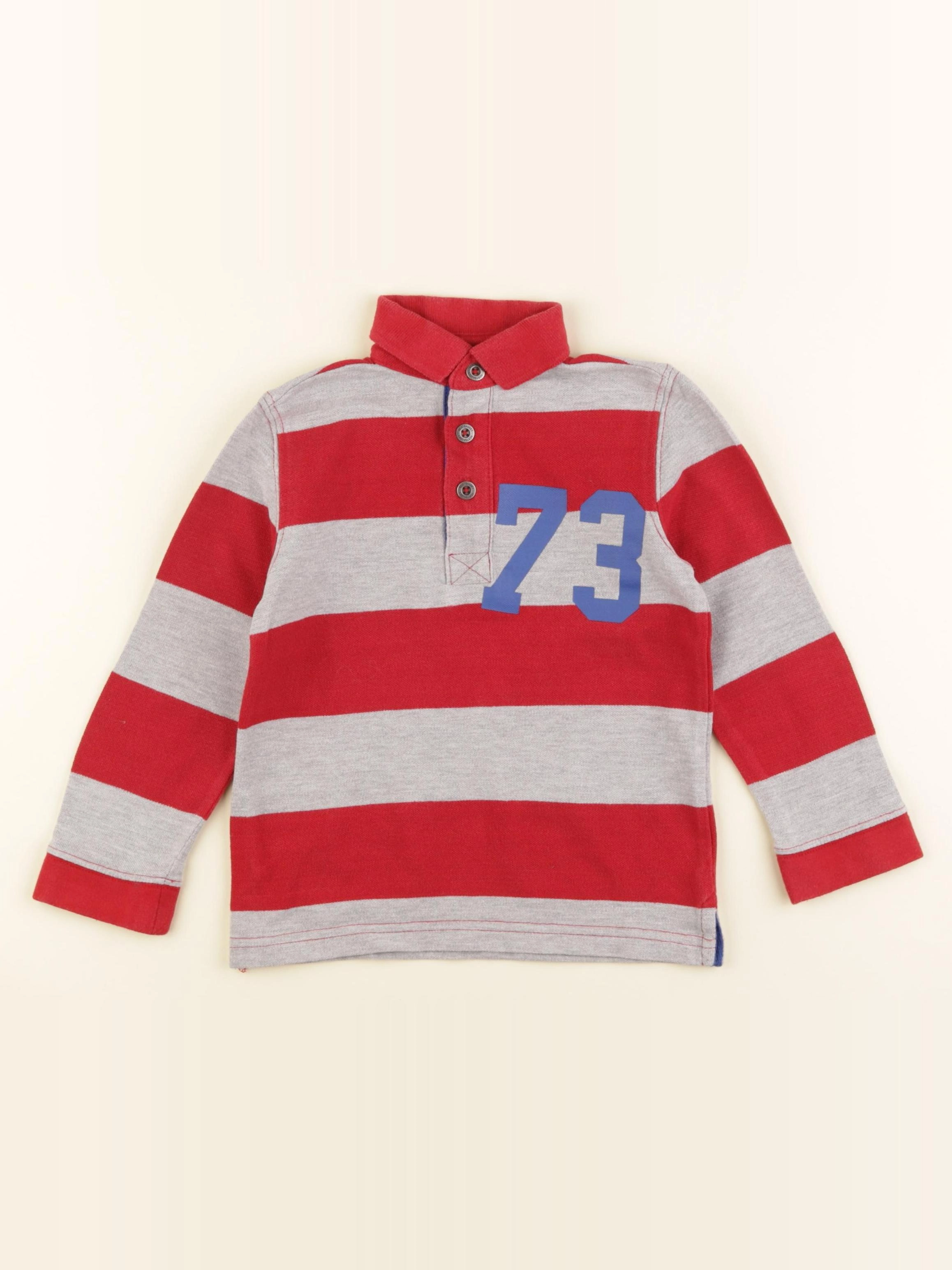 Vertbaudet - polo gris, rouge - 4 ans