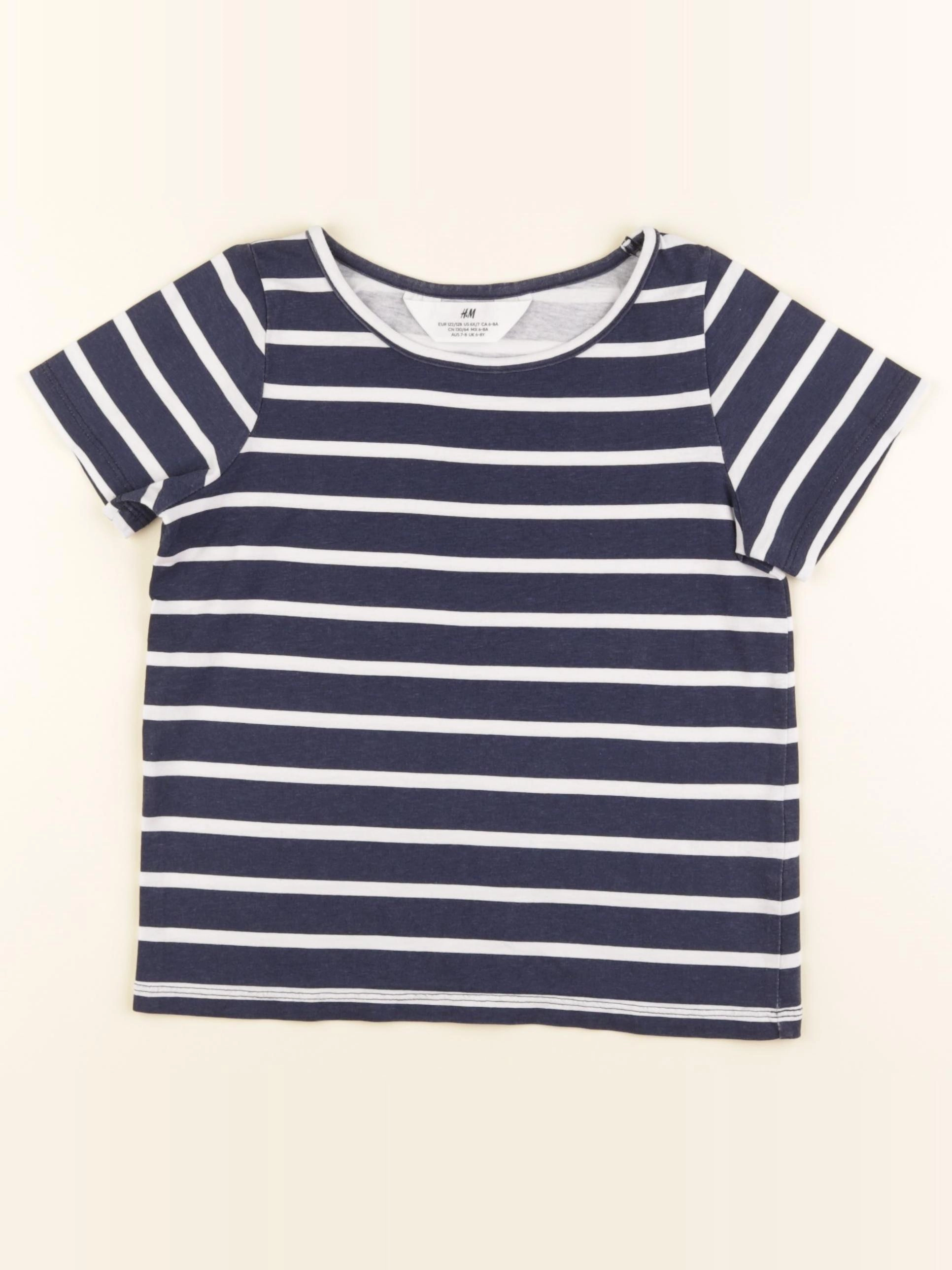 H&M - tee-shirt bleu, blanc - 6/8 ans