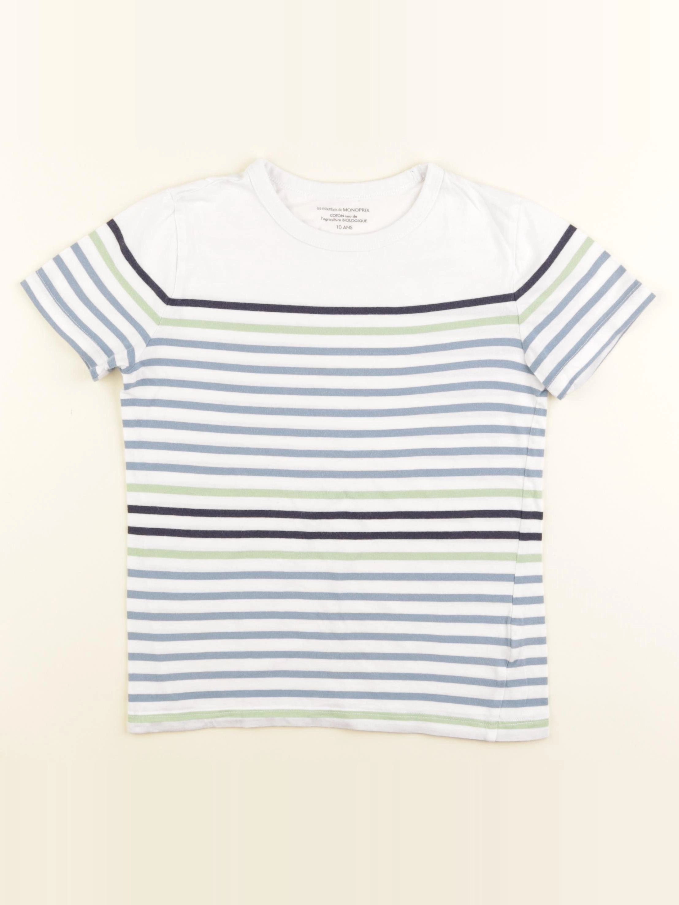 Monoprix - tee-shirt blanc, bleu - 10 ans