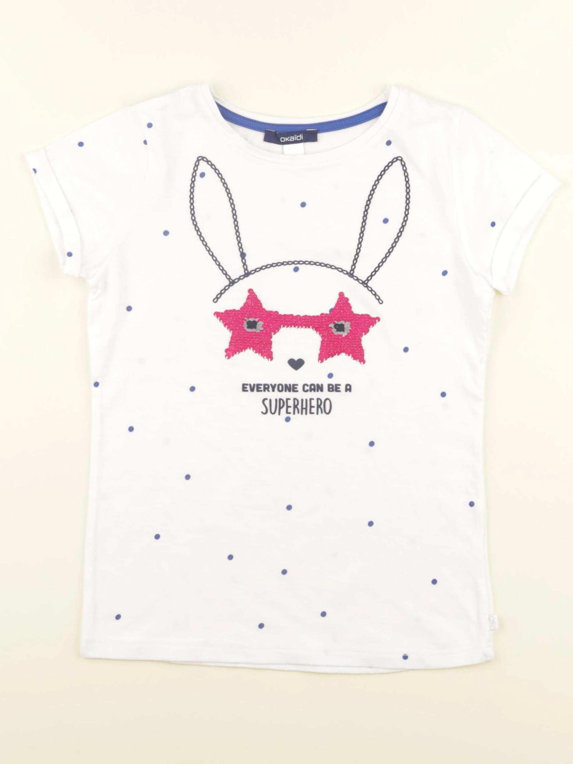 Okaidi - tee-shirt blanc, bleu - 8 ans