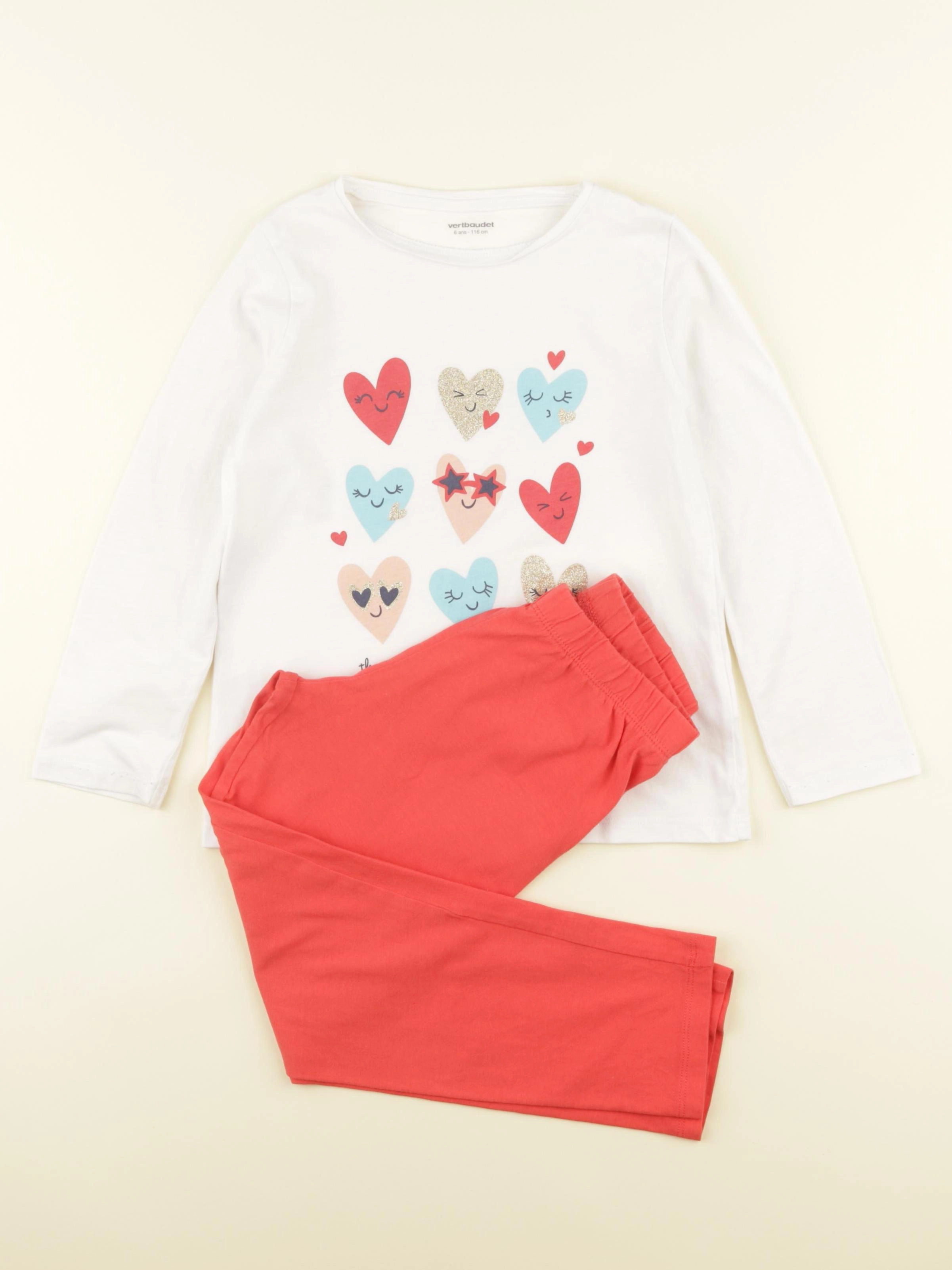 Vertbaudet - pyjama coton blanc, rouge - 6 ans