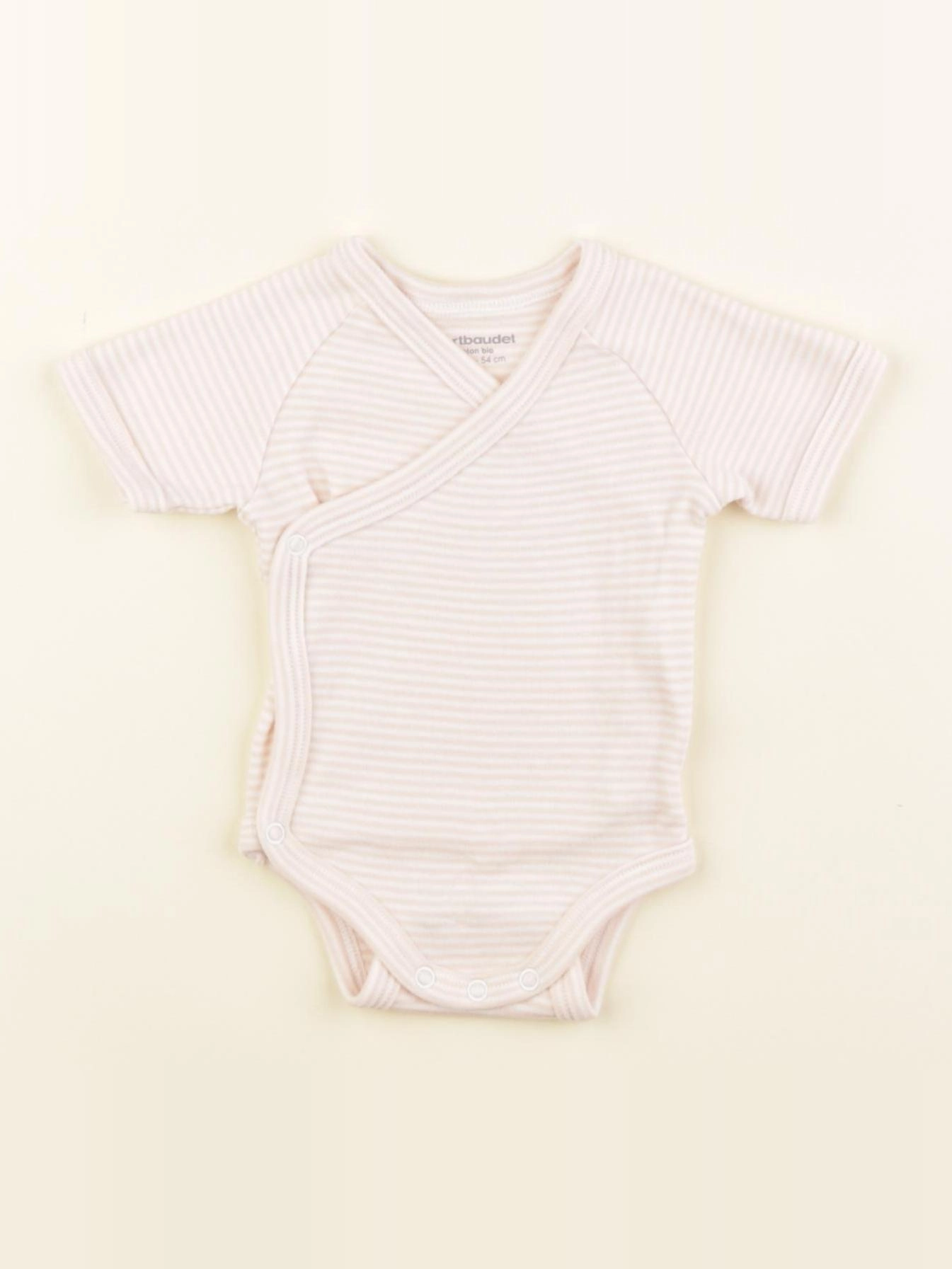 Vertbaudet - body blanc, rose - 1 mois