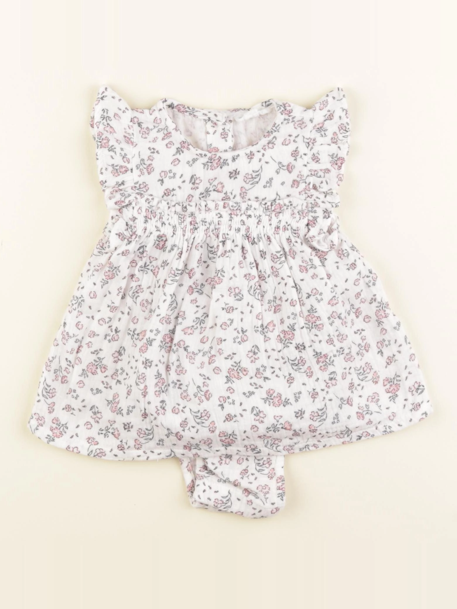 Vertbaudet - robe blanc, rose, vert - 1 mois