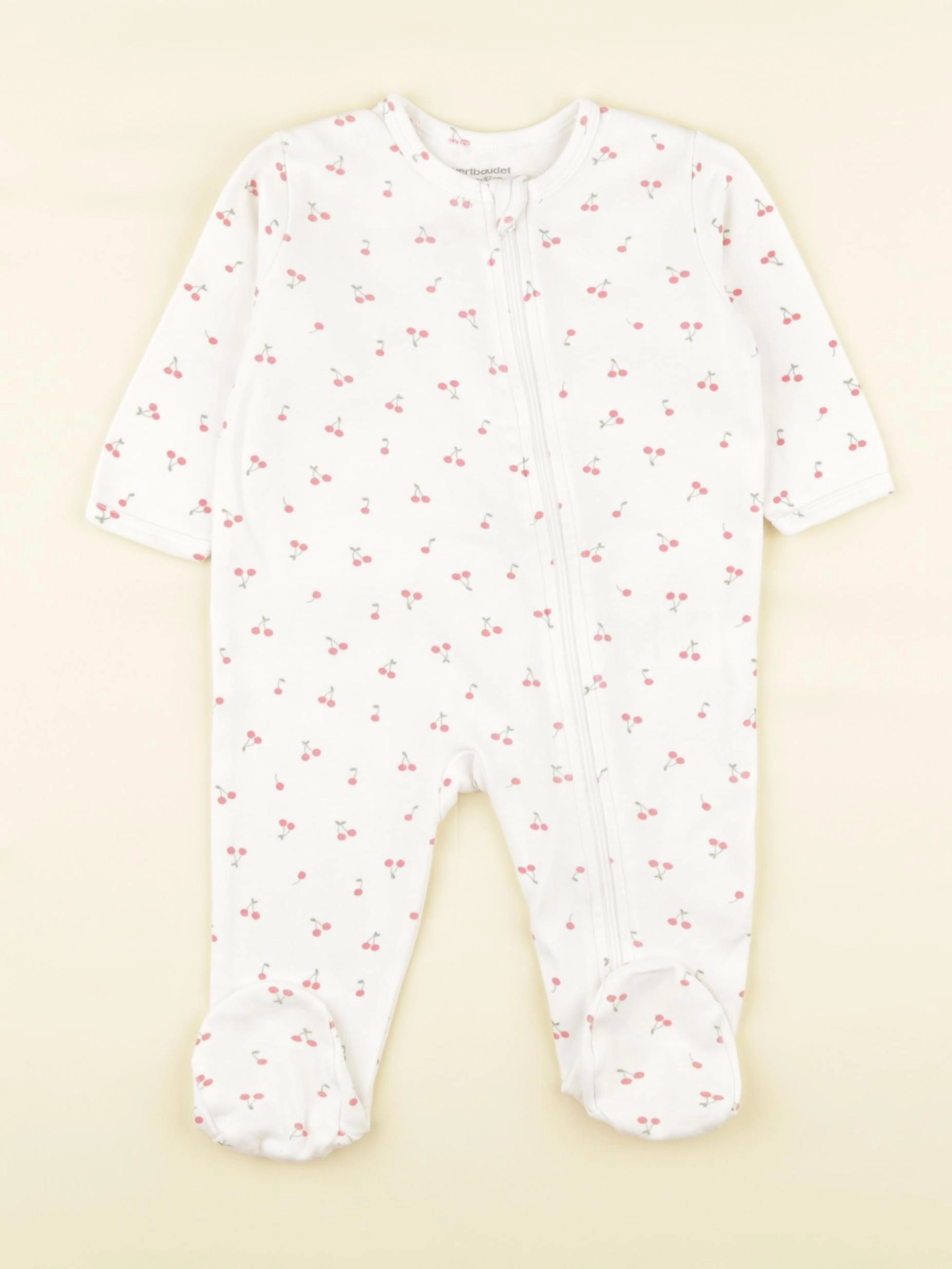 Vertbaudet - pyjama coton blanc, rose - 6 mois