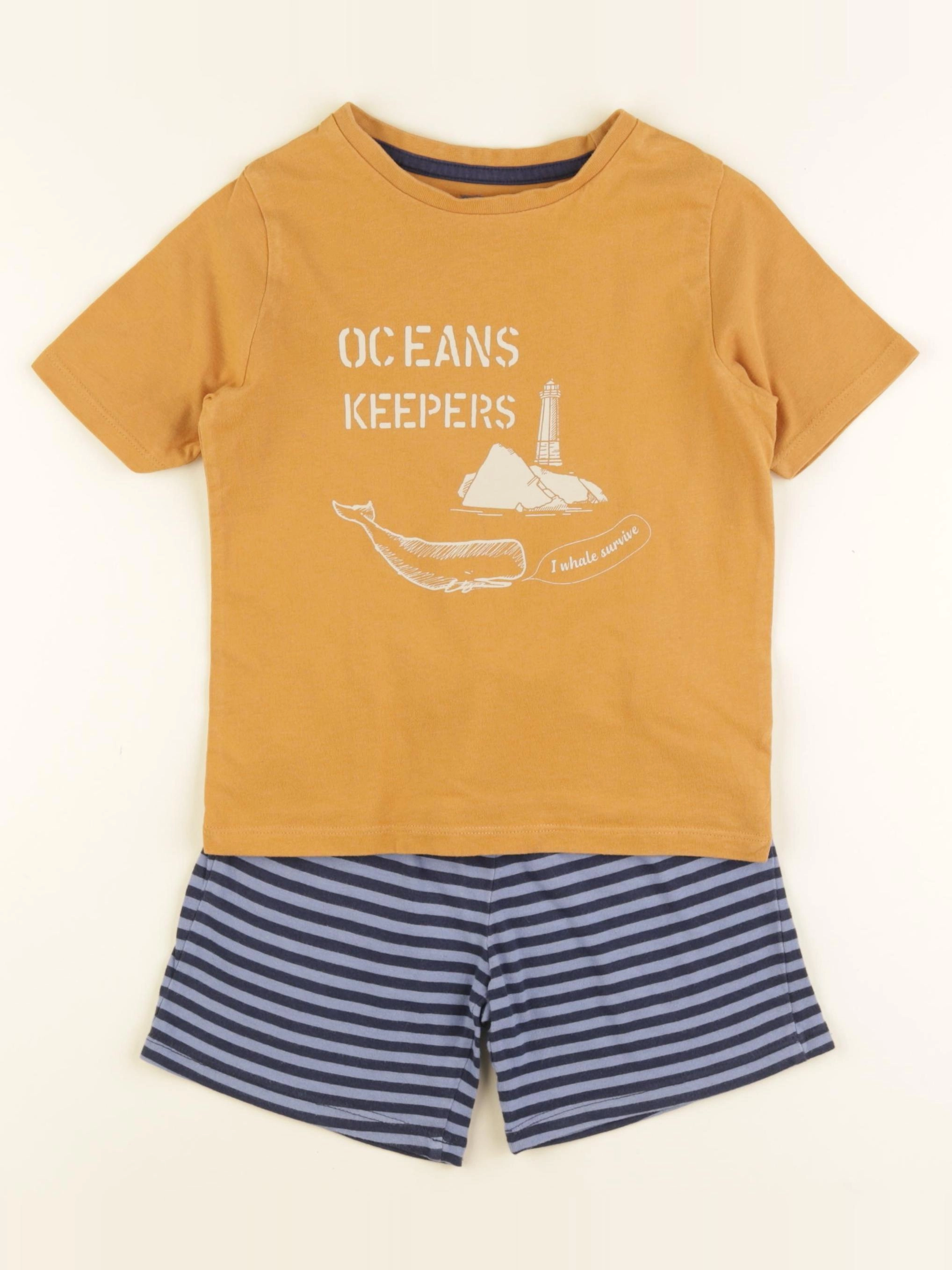 Vertbaudet - pyjama coton jaune, bleu - 5 ans