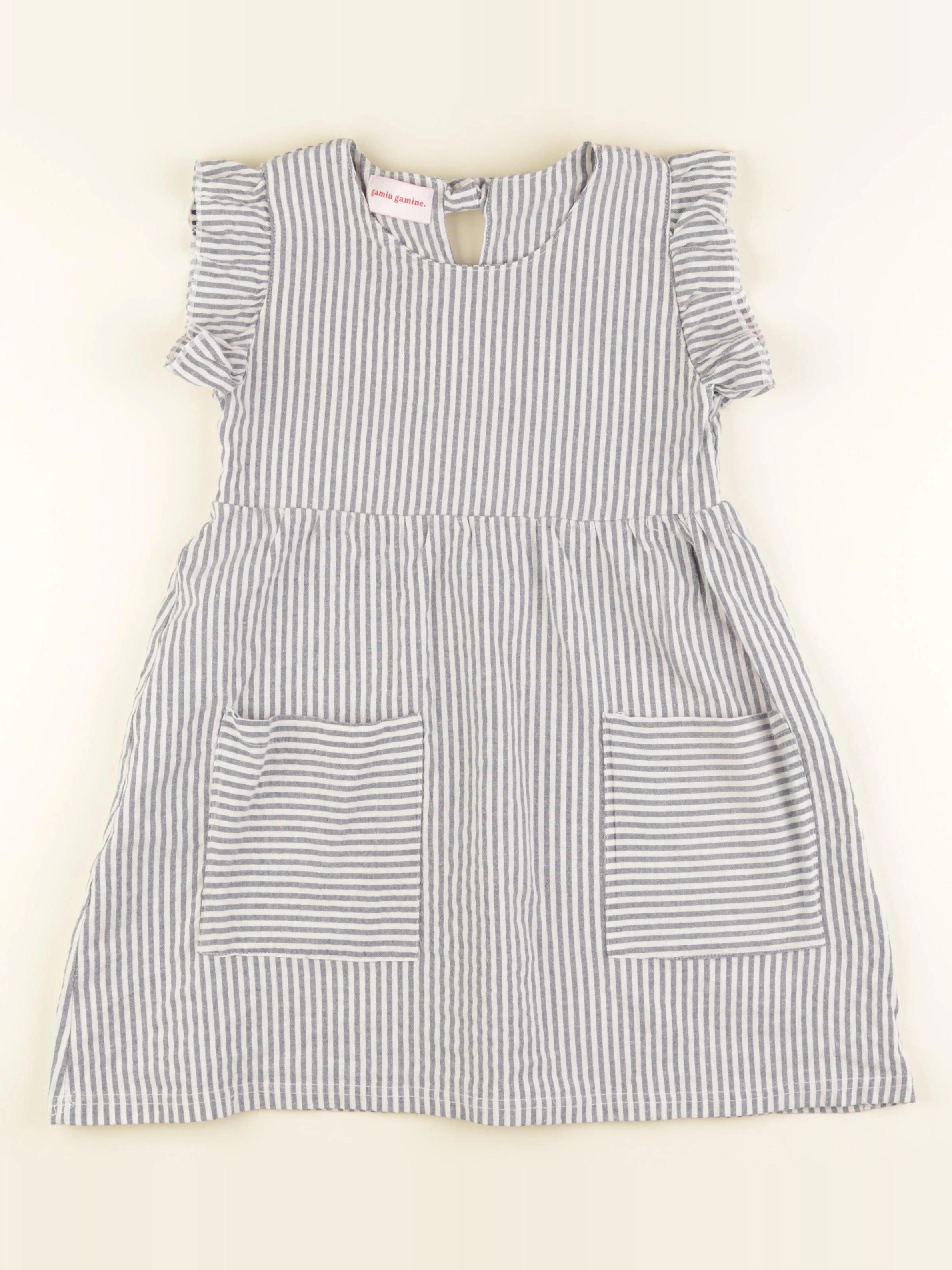 Gamin gamine - robe blanc, bleu - 6/7 ans