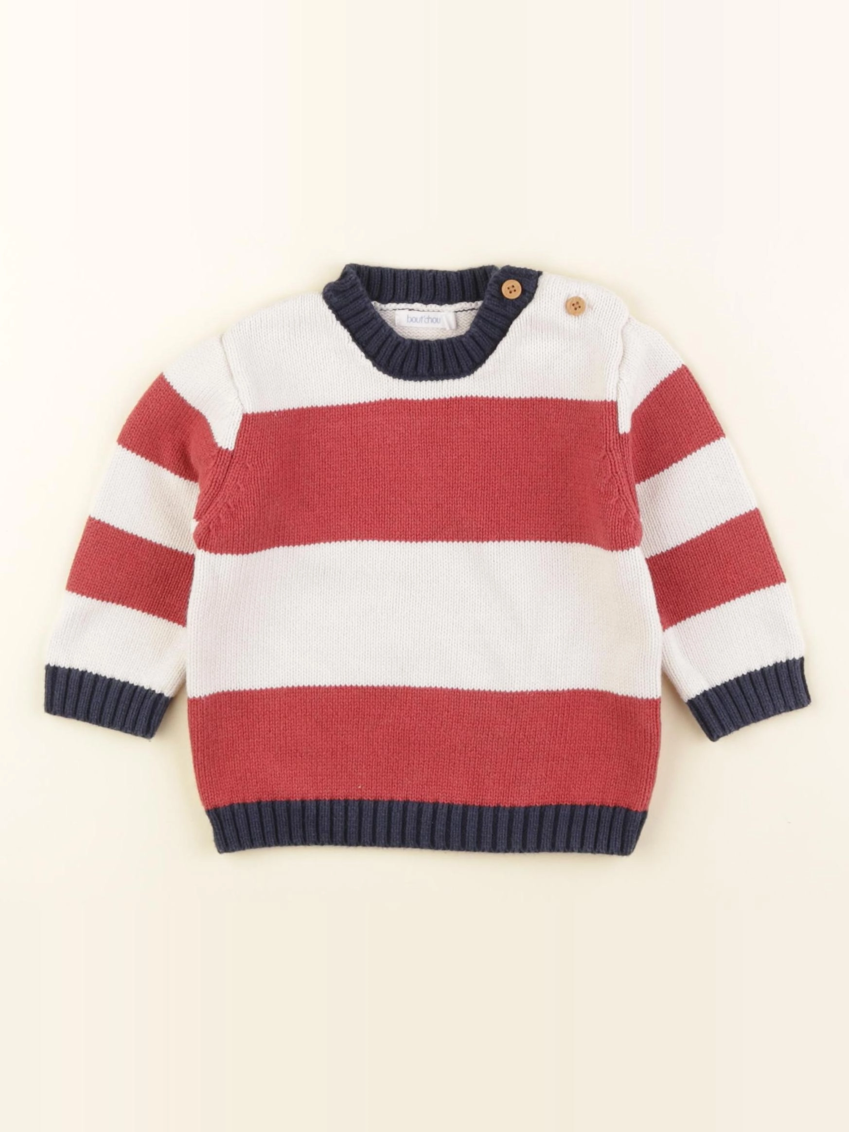 Boutchou - pull blanc, rouge - 9 mois