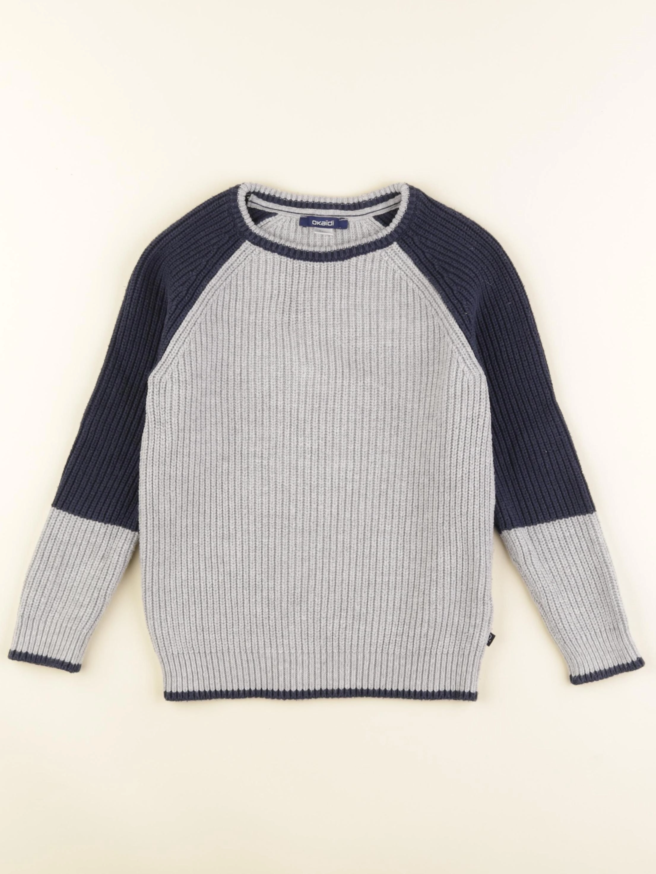 Okaidi - pull bleu, gris - 6 ans